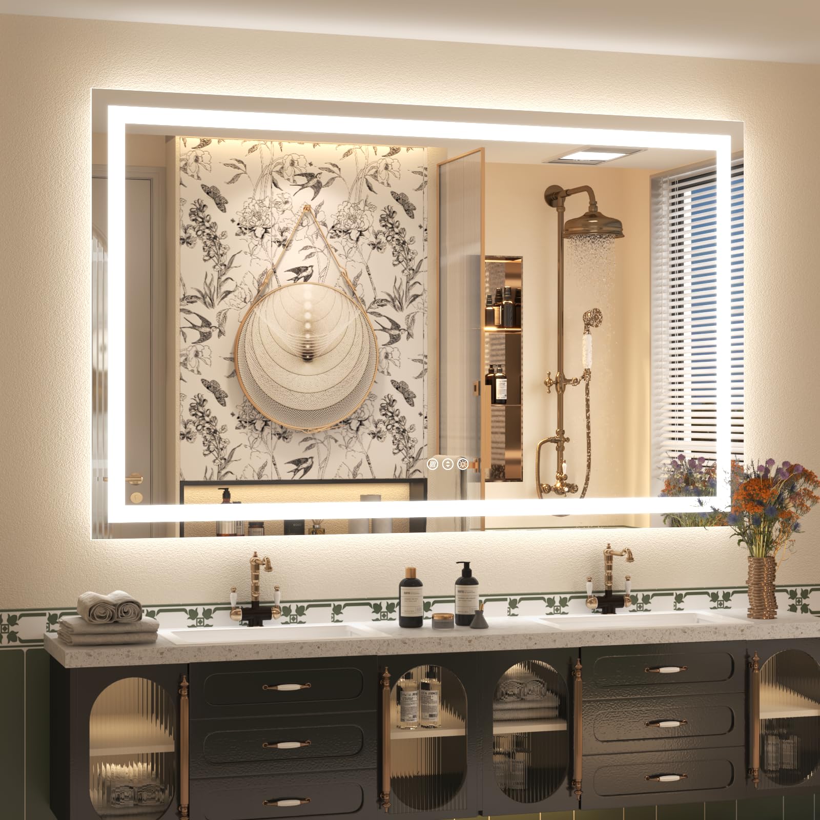 ODDSAN 60x 40 Inch Lighted Bathroom Mirror for Wall  LED Illuminated Vanity Mirror with Lights  Dimmable  Anti-Fog  ETL Listed (Backlit and Front Lighted)