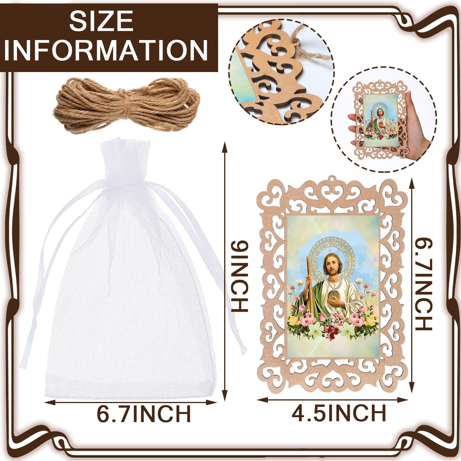 Quelay 12 Pcs Catholic Saint Jude Wooden Picture Frames with Organza Gift Bags Baptism Favors for Guests First Communion Christe