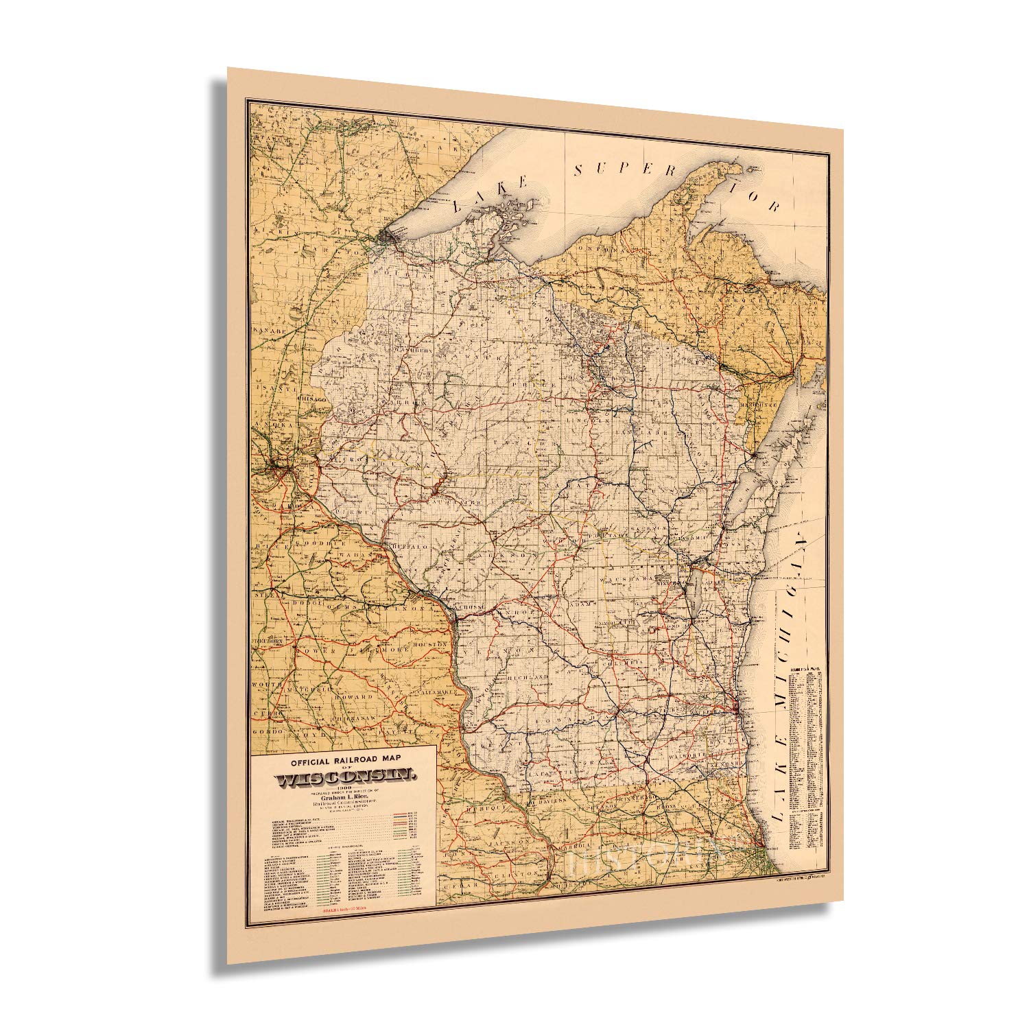 Historix Vintage 1900 Wisconsin Map Poster - 24X30 Inch Vintage Wisconsin Map Wall Art - Old Wisconsin State Map - Historic Wisc