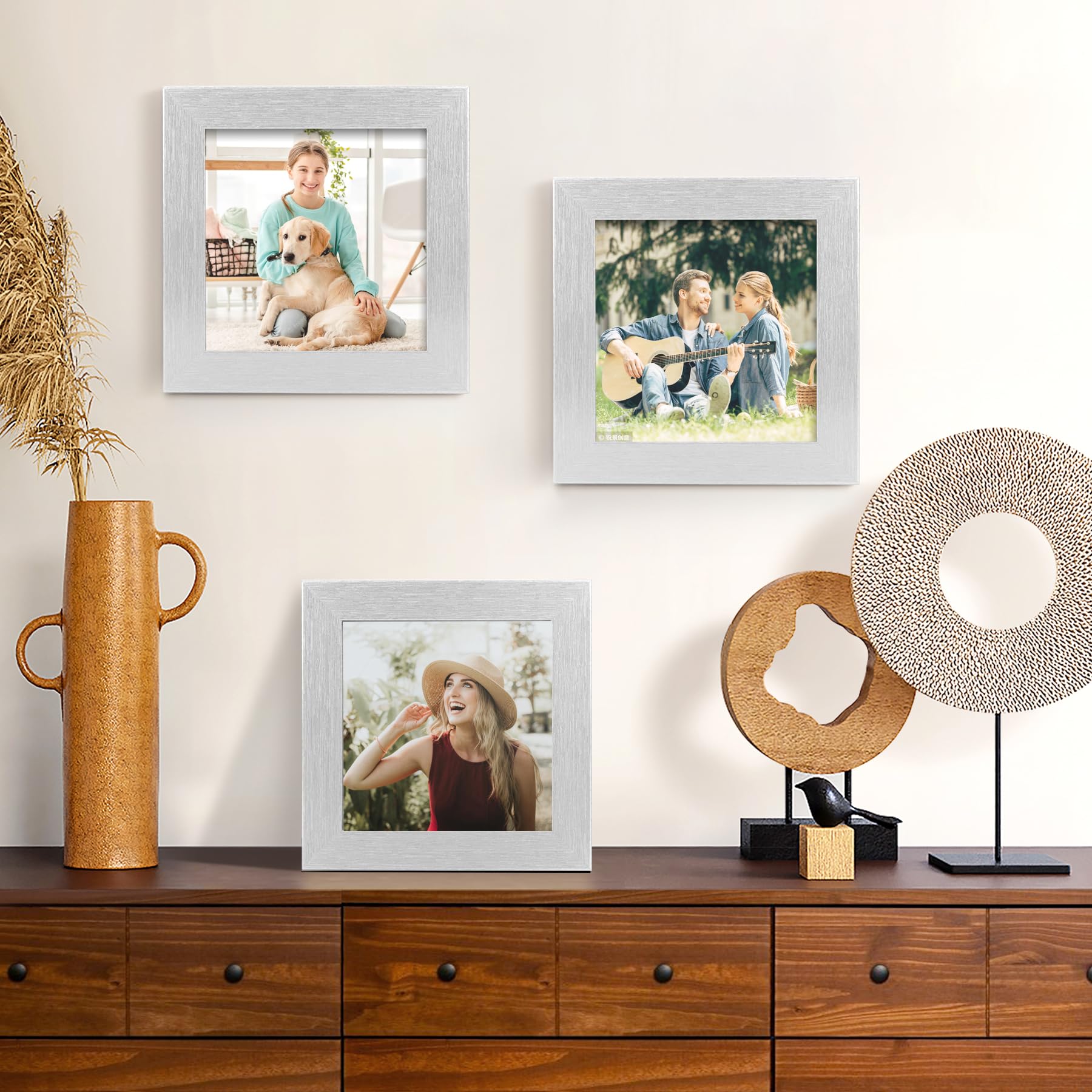 TOFOREVO Picture Frames 5x5 Set of 2 Distressed Silver Wood Grain Photo Frame for Gallery Wall Mounting or Tabletop Display