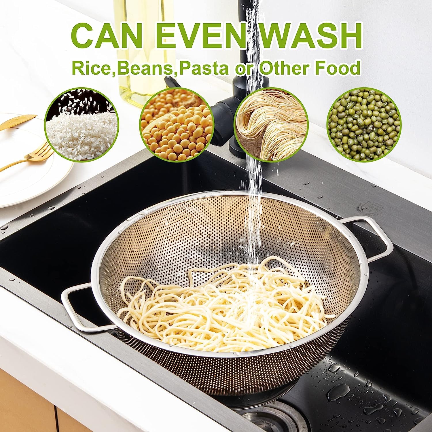 Gulex Stainless Steel Colander And Strainer Set(5-Quart And 3-Quart), Strainer For Kitchen Food, Dishwasher Safe