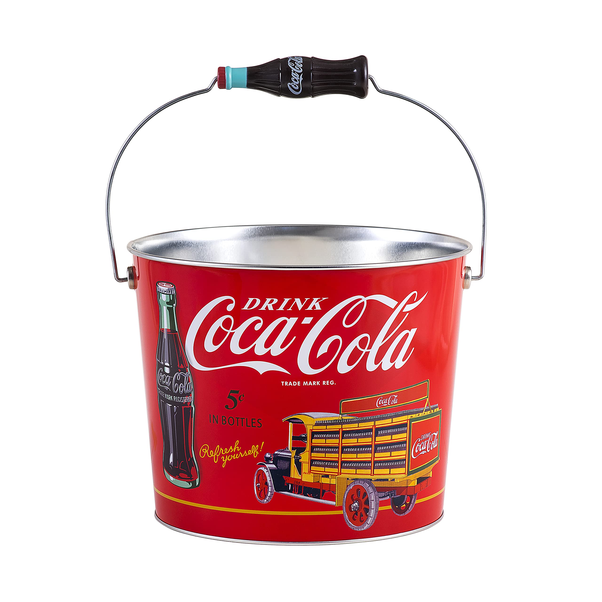 Coca-Cola Large Beverage Bucket With Coke Bottle Handle, Red (773317-12)