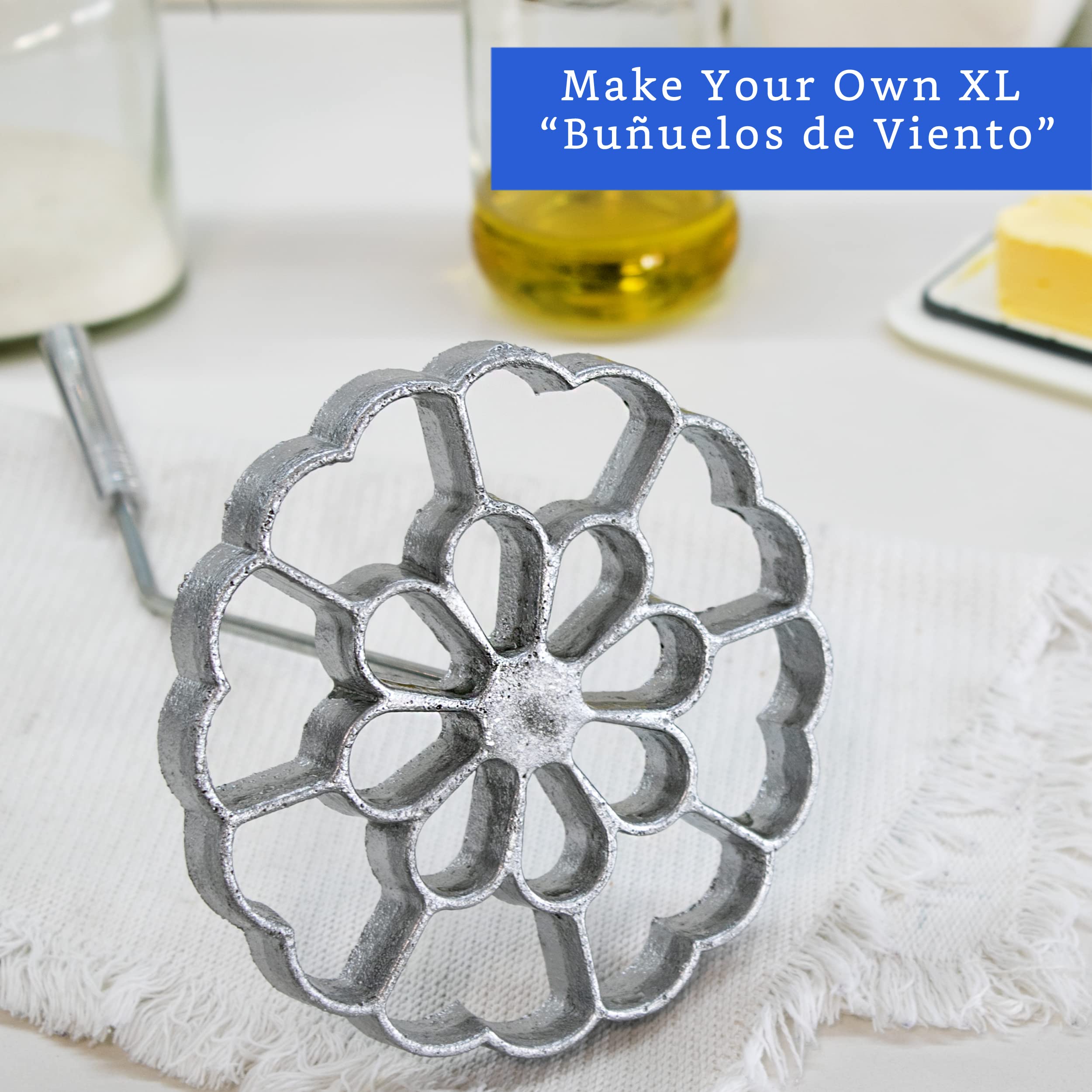 Bunuelos Mold With Handle X-Large (5.7 In Cast Aluminum) - Molde Para Buuelos De Viento Mexicanos - Buuelos De Viento Moldes - B