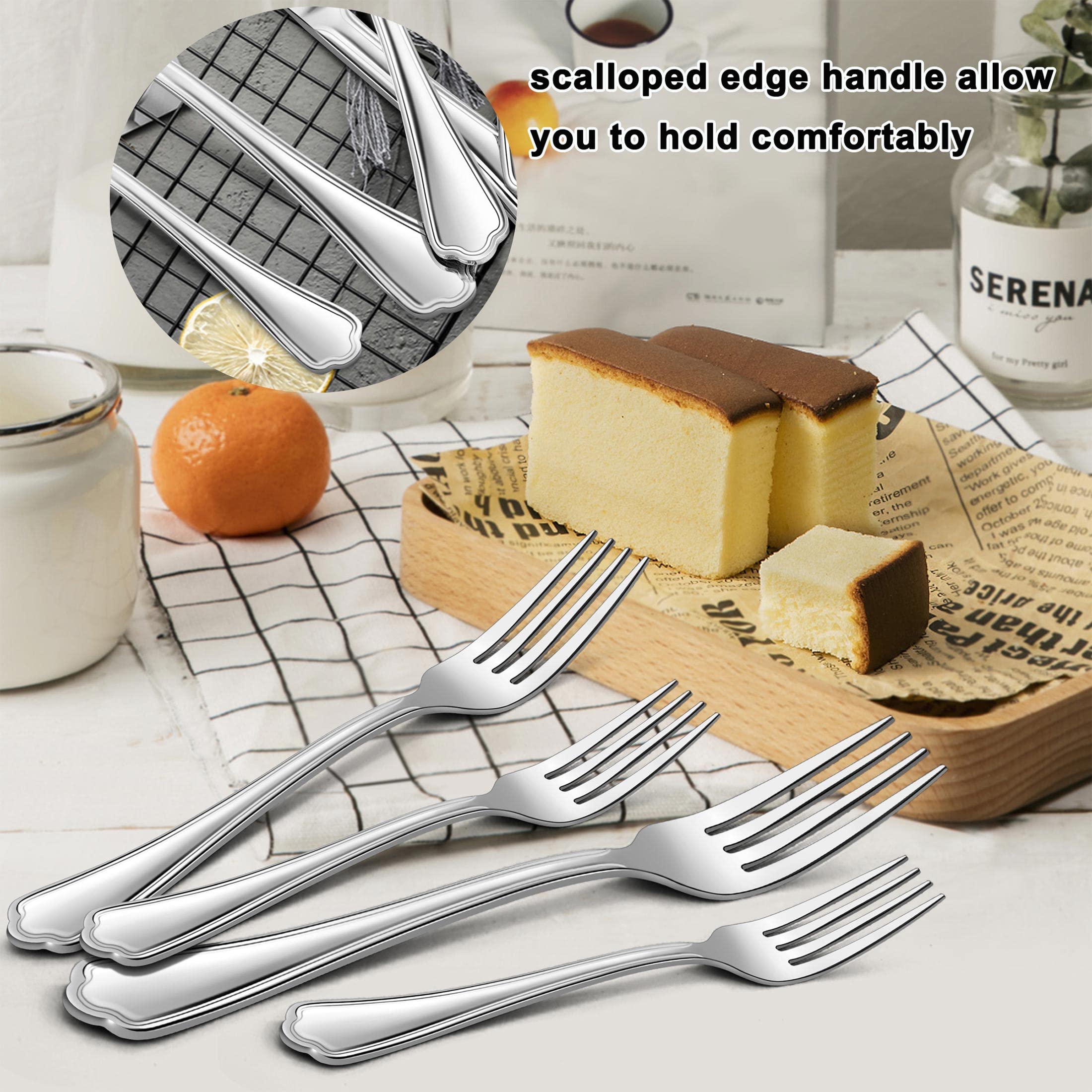 Salad Forks Set Of 12, Lianyu 6.7 Inches Stainless Steel Forks Silverware, Appetizer Dessert Forks With Scalloped Edge, Cutlery
