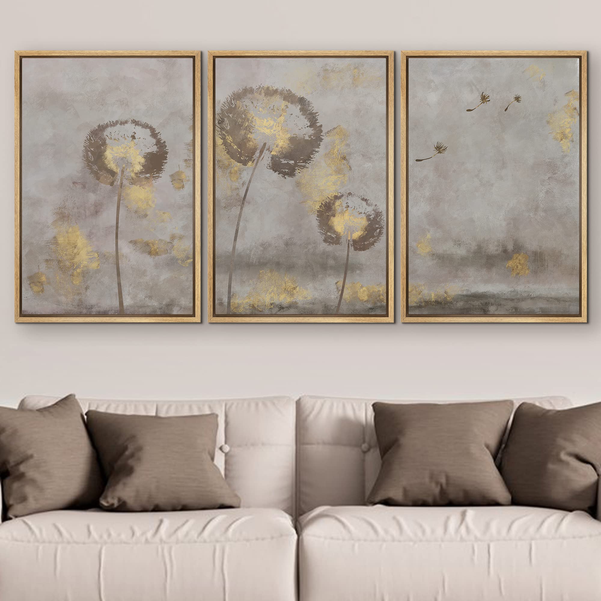 Signford Framed Canvas Print Wall Art Set Pastel Grunge Country Flower Field Abstract Shapes Illustration Modern Art Decorative
