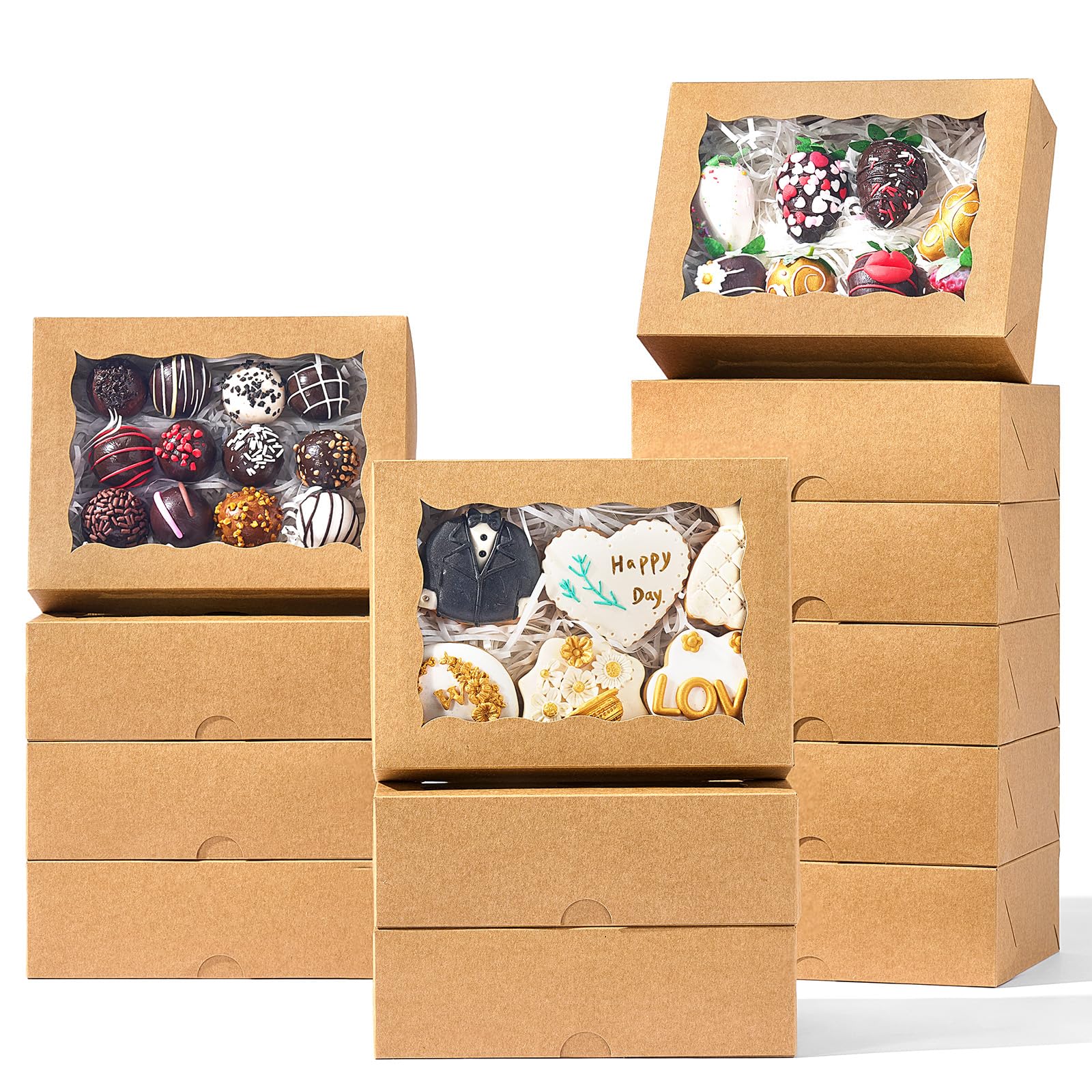 JCXGRVC 8 Pcs 8x6x2.5 Brown Bakery Boxes with Window, Gift-Ready Pastry Box for Chocolate Strawberries, Cookies, Macarons, Donut