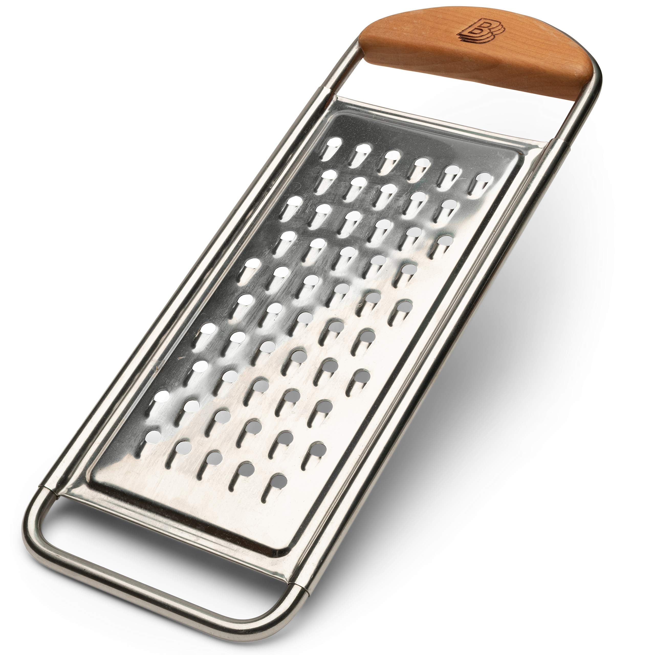 Kings County Tools Stainless Steel Coarse Flat Kitchen Grater | Cherrywood Handle | 12'' Long X 4.75    Wide | Made In Italy