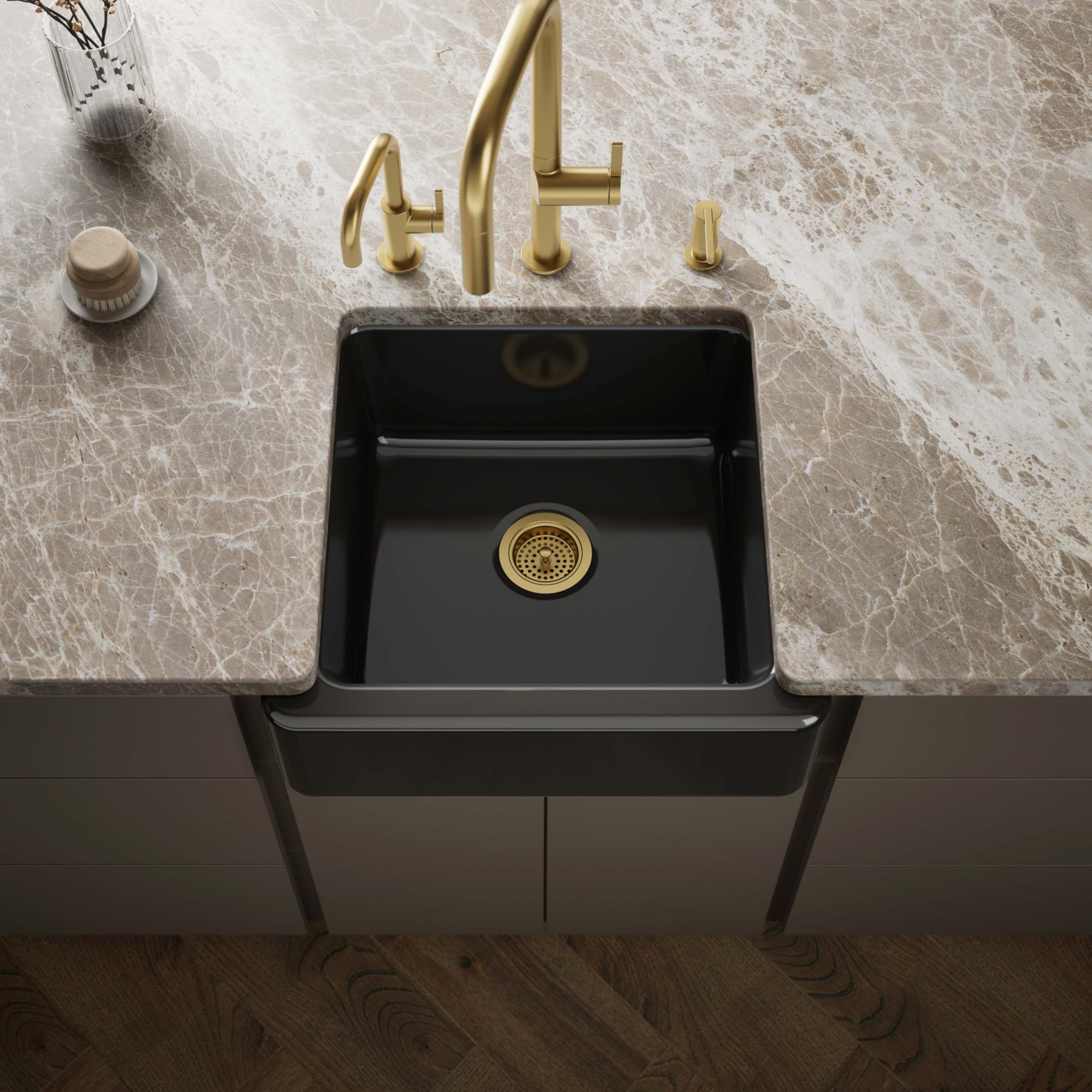 Kohler K-5665-7 Whitehaven Farmhouse Self-Trimming 23-11/16-Inch X 21-9/16-Inch X 9-5/8-Inch Undermount Single-Bowl Kitchen Sink