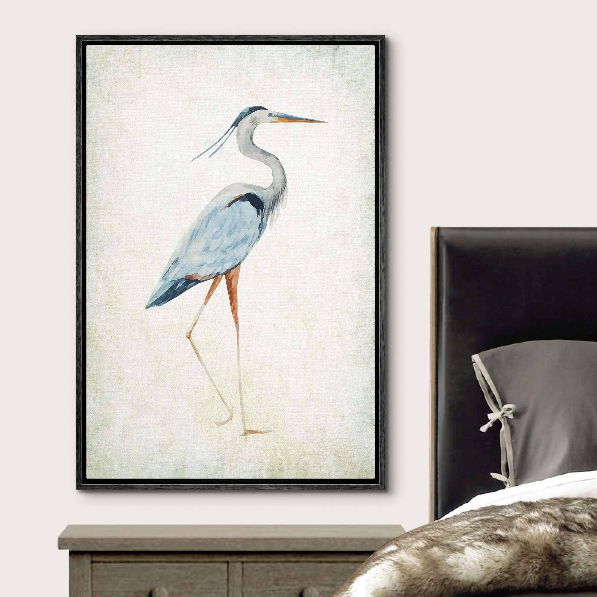 Wall26 - Framed Canvas Wall Art - Heron Bird - Wild Animal - Gallery Wrap Modern Home Art | Ready To Hang - 16''X24'' Black