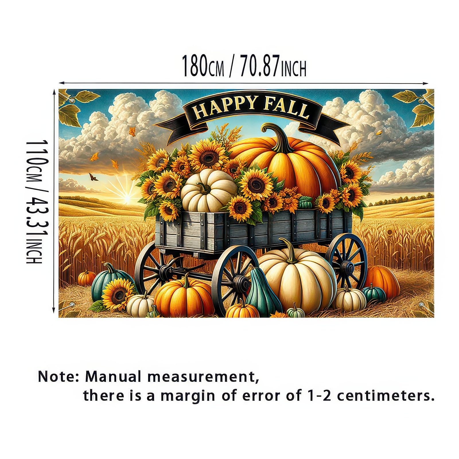 BlissYard 71x43 Inchs Happy Fall Banner Autumn Sunflower Pumpkin Backdrop Outdoor Indoor Decorations Fall Thanksgiving Truck Ban