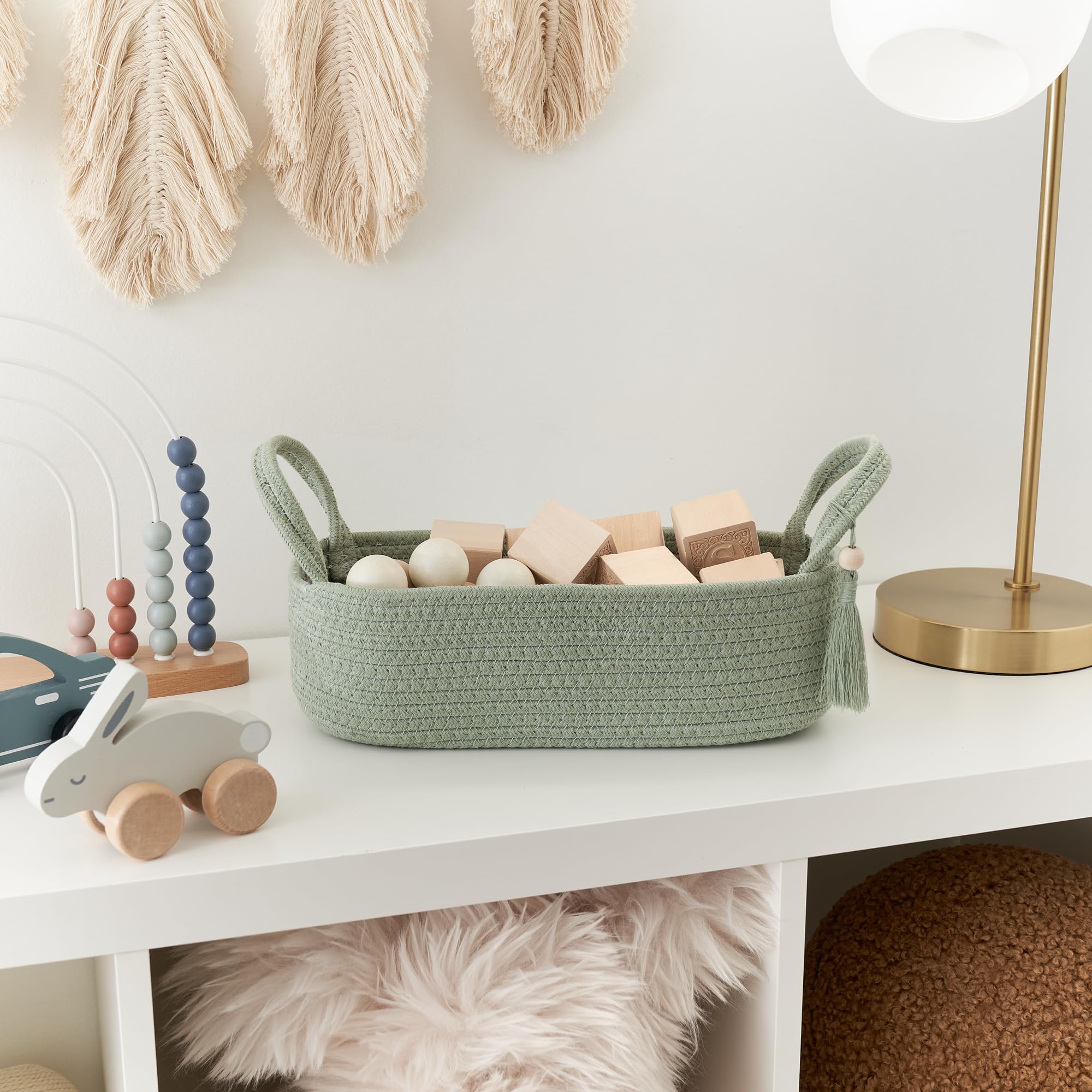Decorative Toilet Paper Basket - Beautiful Bathroom Organizer for Toilet Tank Storage Decor - Boho Cotton Rope Bin with Tassel f