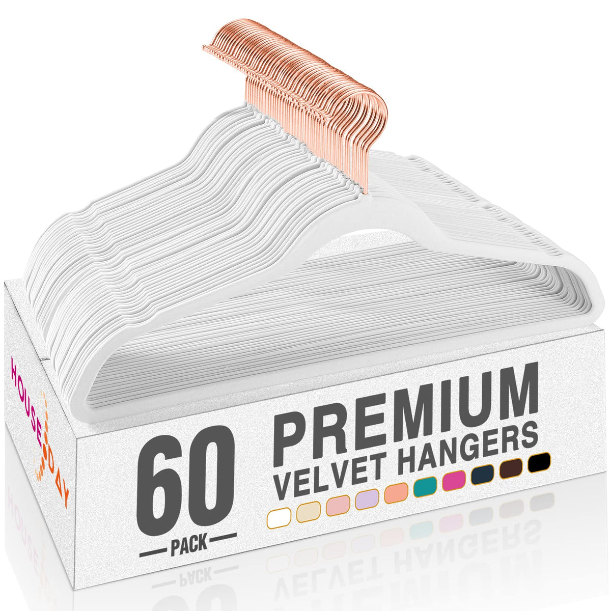 House Day White Velvet Hangers 60 Pack, Premium Clothes Hangers Non-Slip Felt Hangers, Sturdy White Hangers Heavy Duty Coat Hang