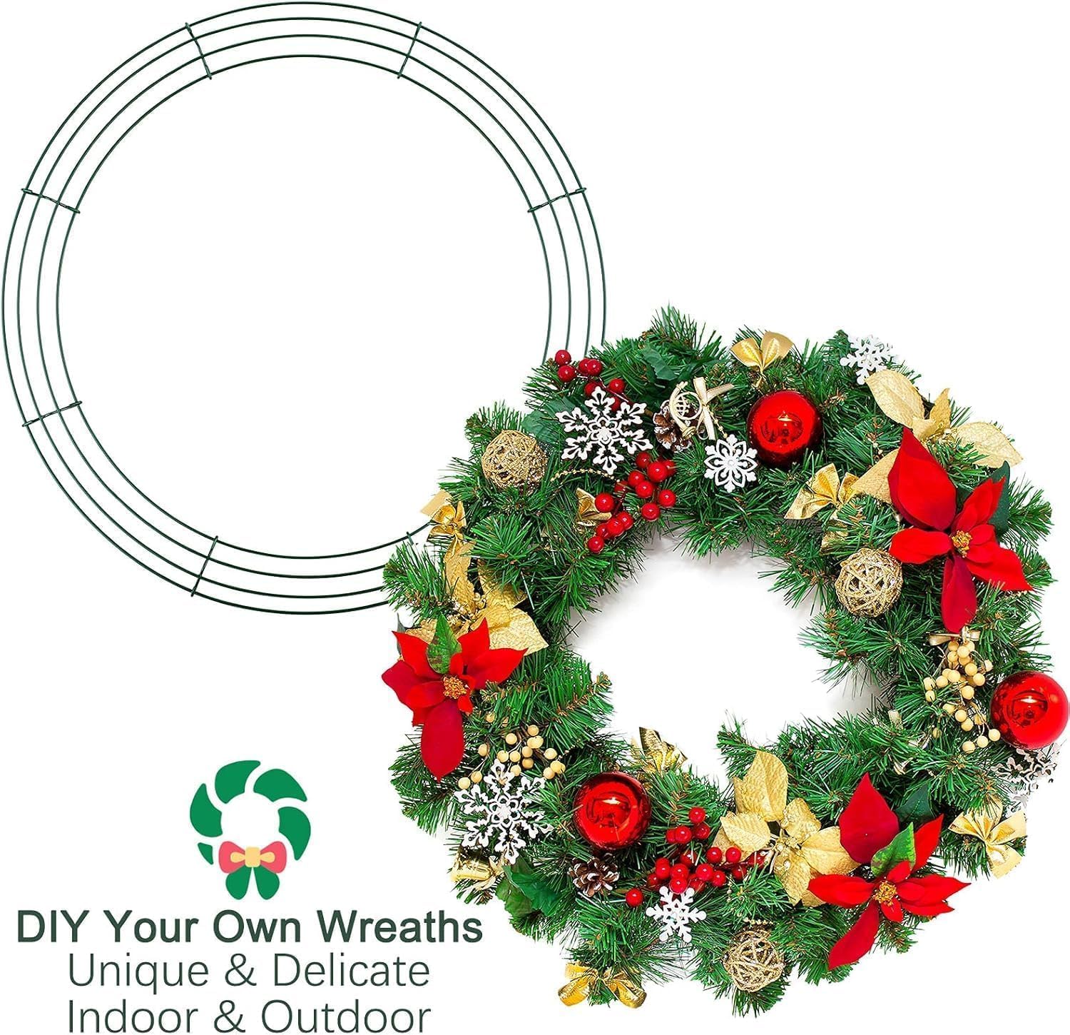 Aodaer 24 Pack 18 Inch Wire Wreath Frame, Christmas Dark Green Wire Wreath, Ring Round Metal DIY Floral Crafts Wreaths for Hallo