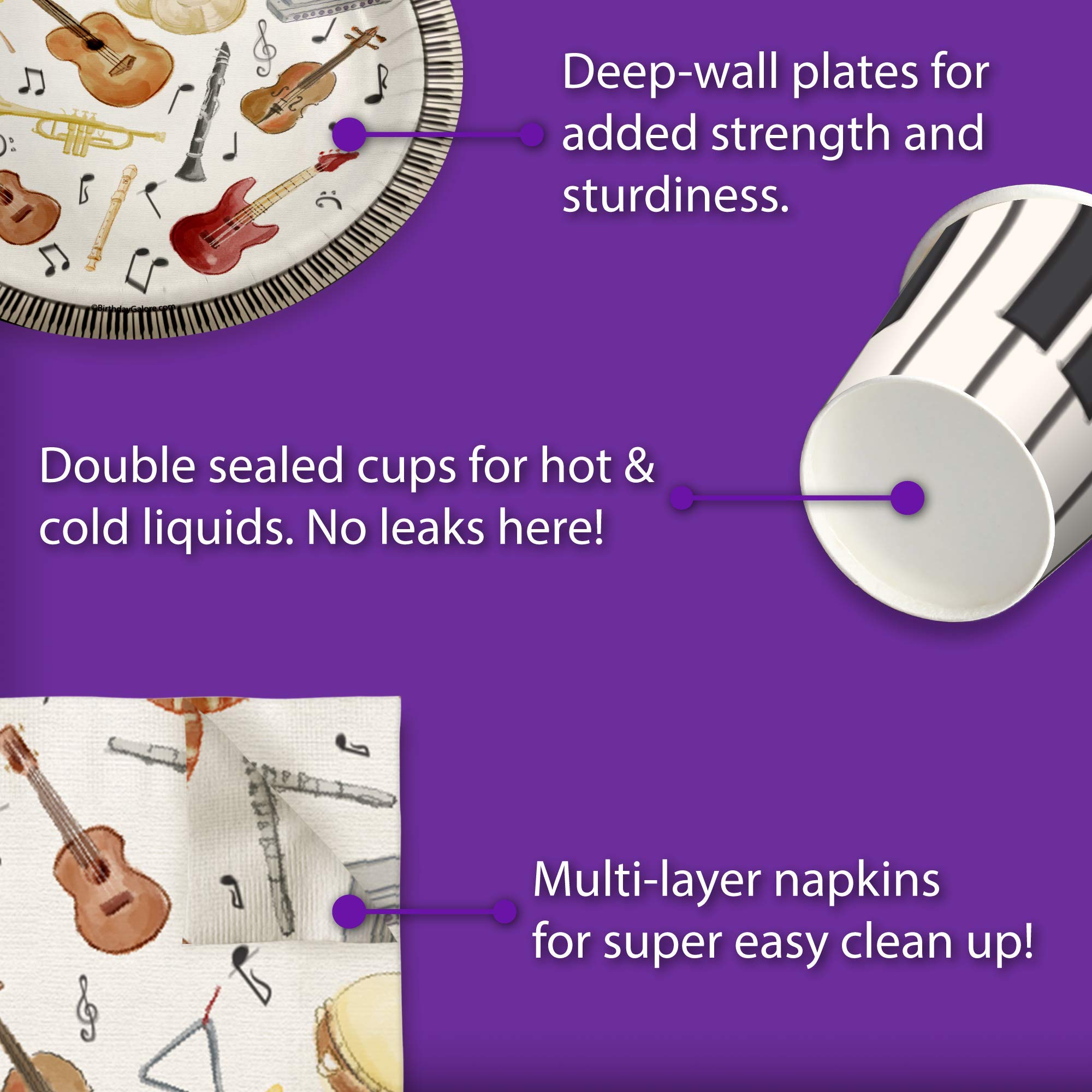 Musical Instruments Party Supplies Set Plates Napkins Cups Tableware Kit for 16
