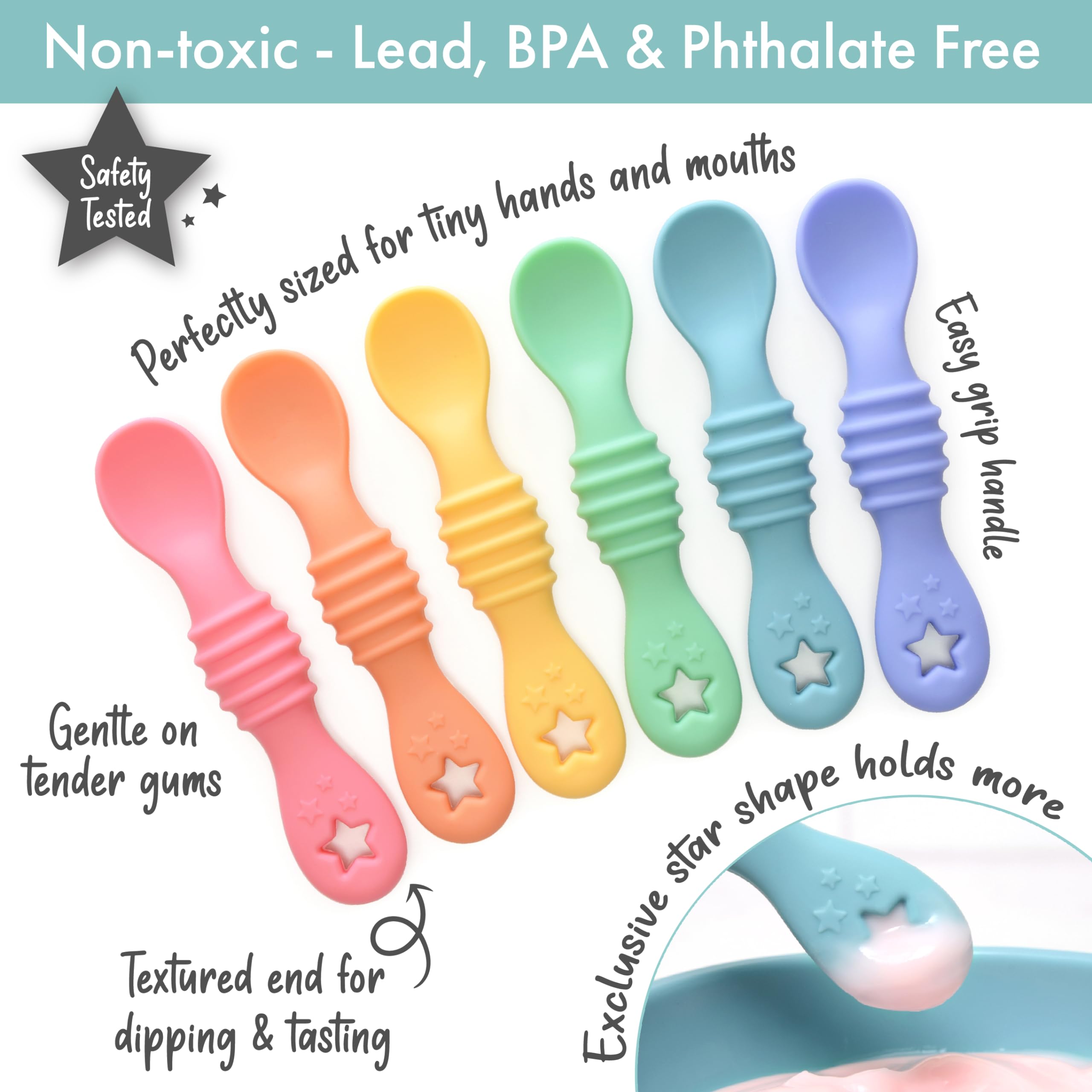 Primastella 3-In-1 Little Dippers - Silicone First Stage Baby Spoon Set - Baby Led Weaning - Self Feeding Utensils For Infants &