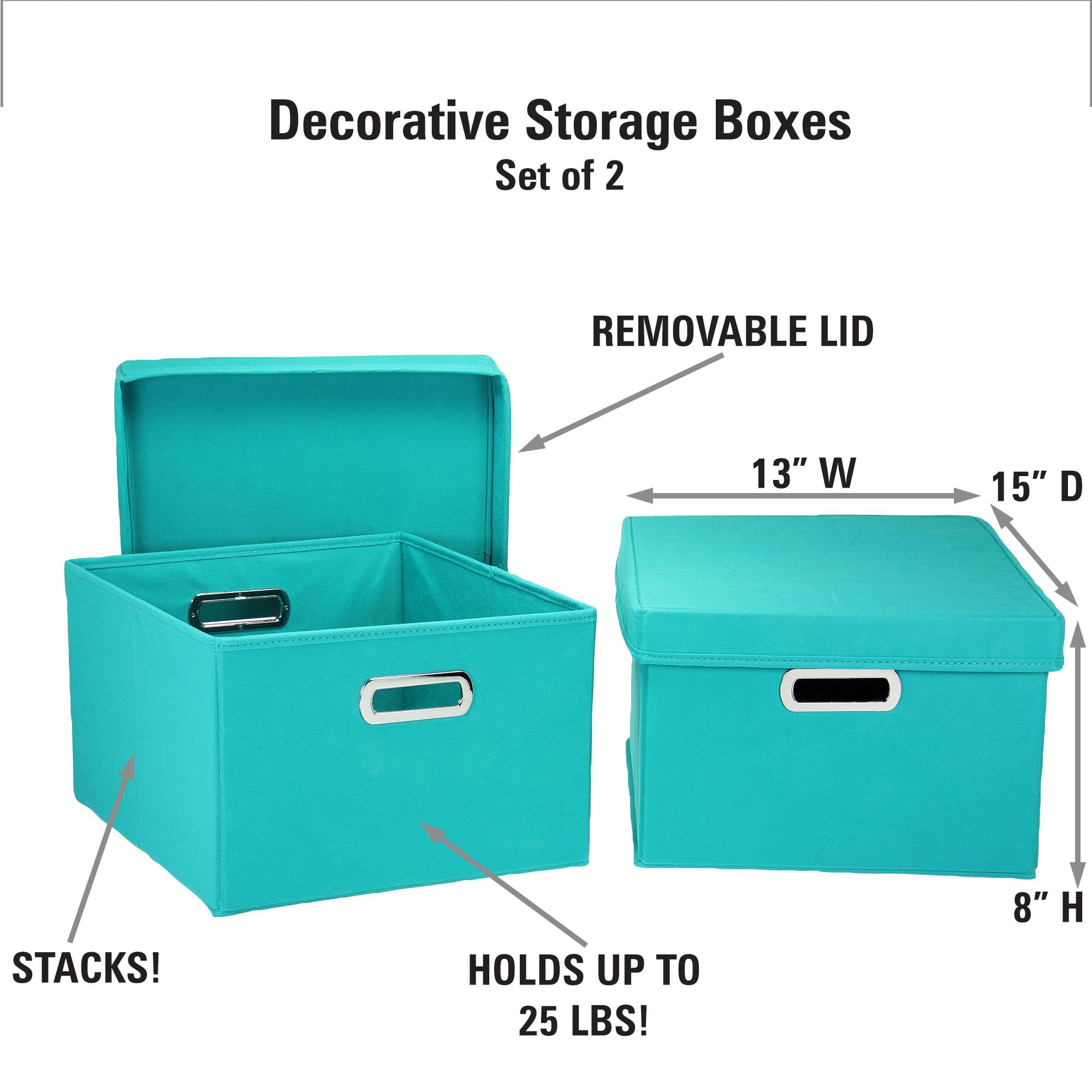 Household Essentials Fabric Storage Boxes With Lids And Handles, Aqua