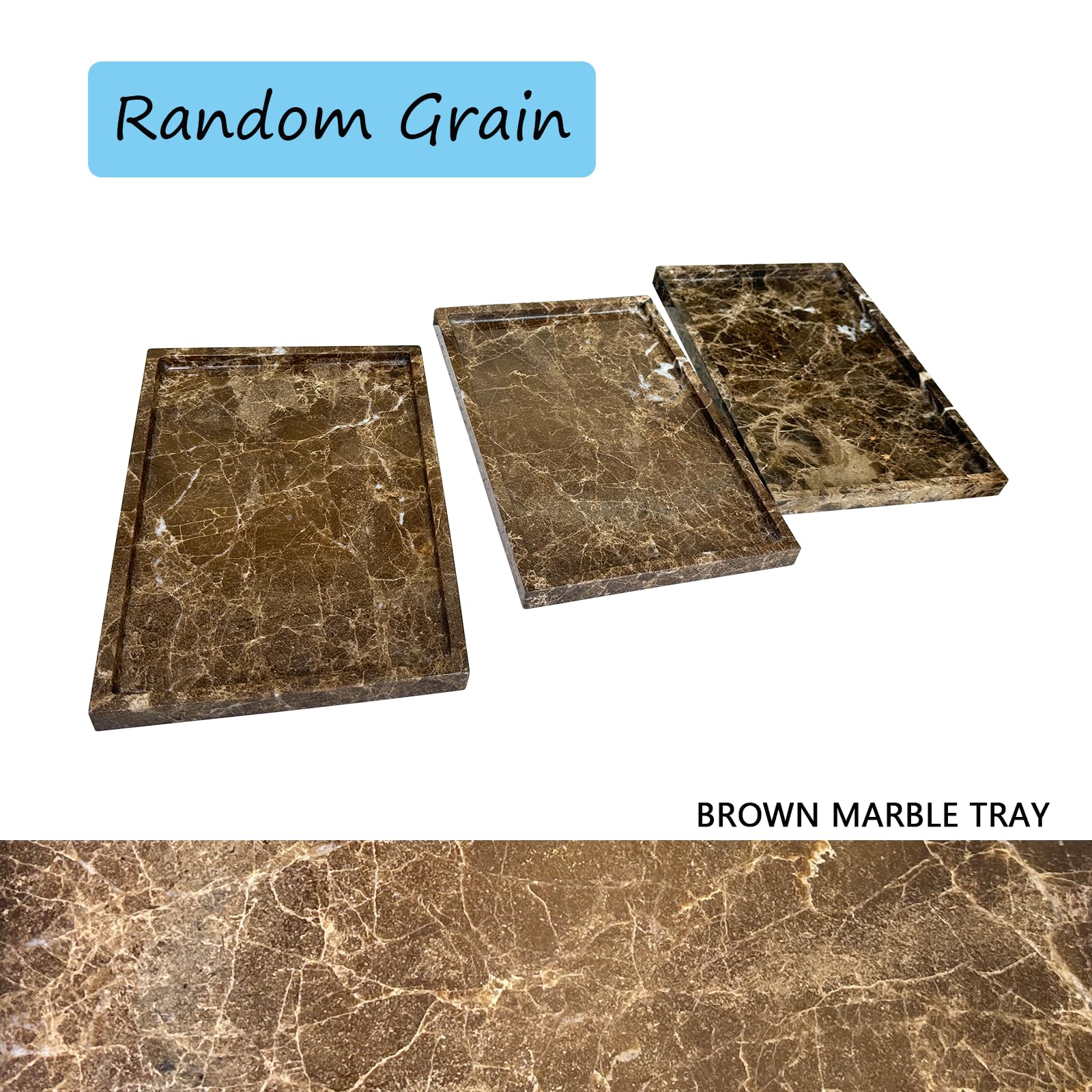 Ghyfgd Real Natural Marble Tray Genuine Brown Marble Stone Storage Tray For Dresser/Vanity/Bathroom (Coffee Net, 12'' X 8'')