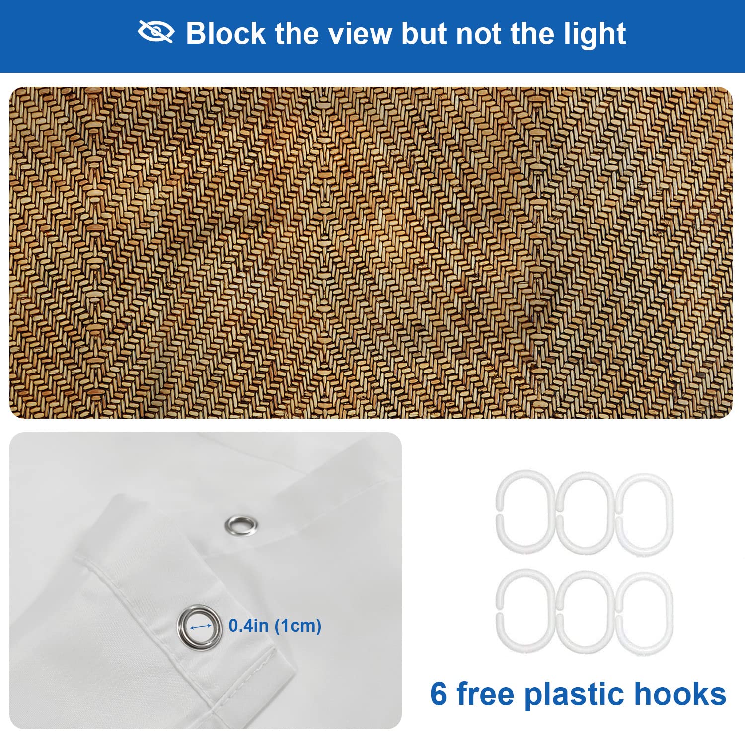 Shrahala Weave Wood Decorative Shower Curtain  Texture Bamboo Fabric Rattan Woven Organic Cane Bathroom D