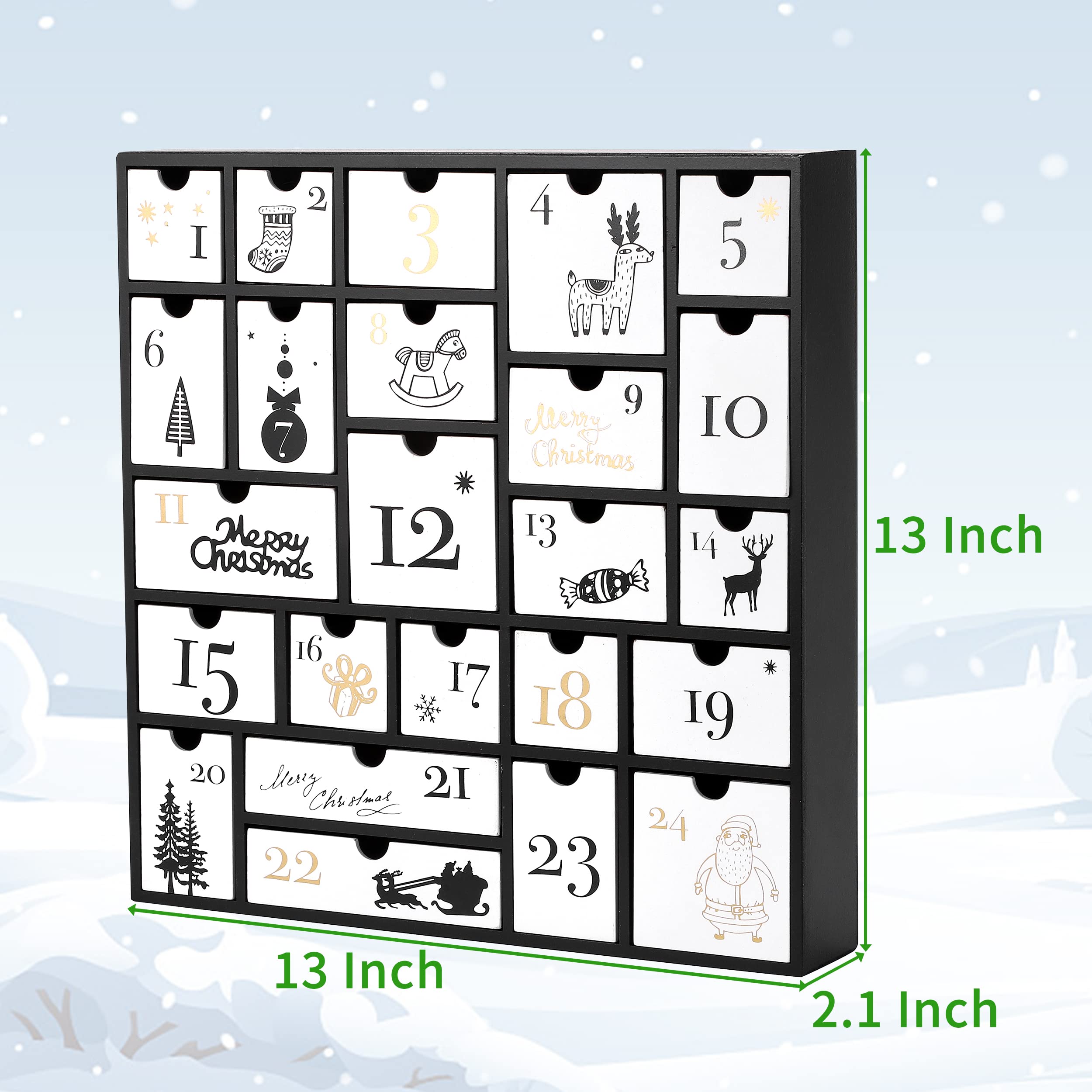 SUNGIFT Wooden Advent Calendar, Christmas Countdown Calendar Boxes with 24 Drawers and Numbers to Fill 2025, DIY Reusable Advent