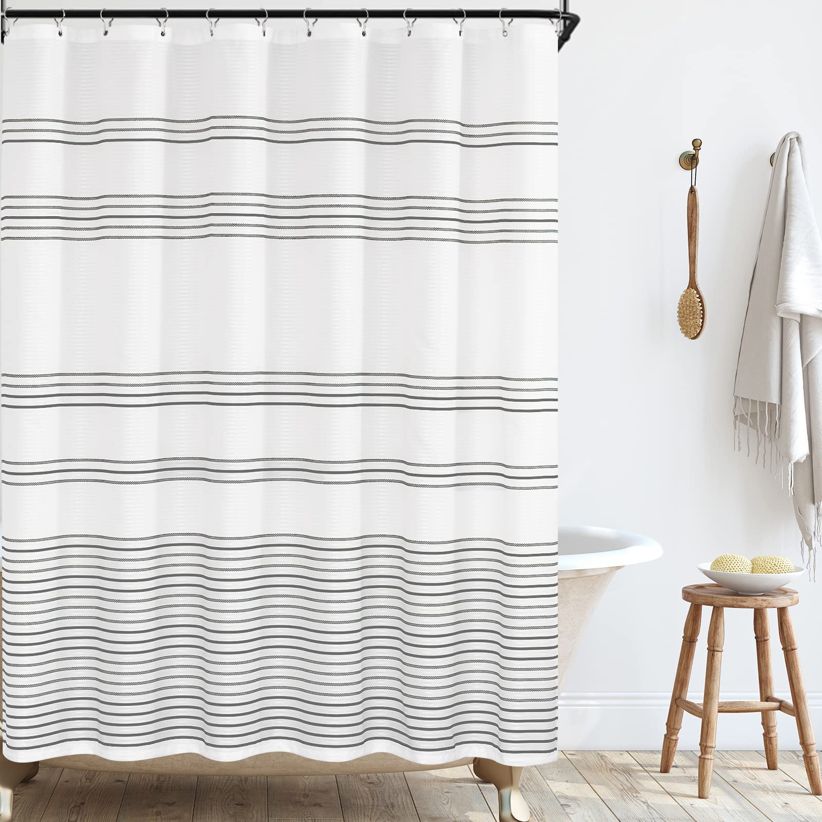 Jinchan Grey And White Shower Curtain Striped Fabric Shower Curtain For Bathroom Modern Farmhouse Shower Curtain In Bath 70X72 I