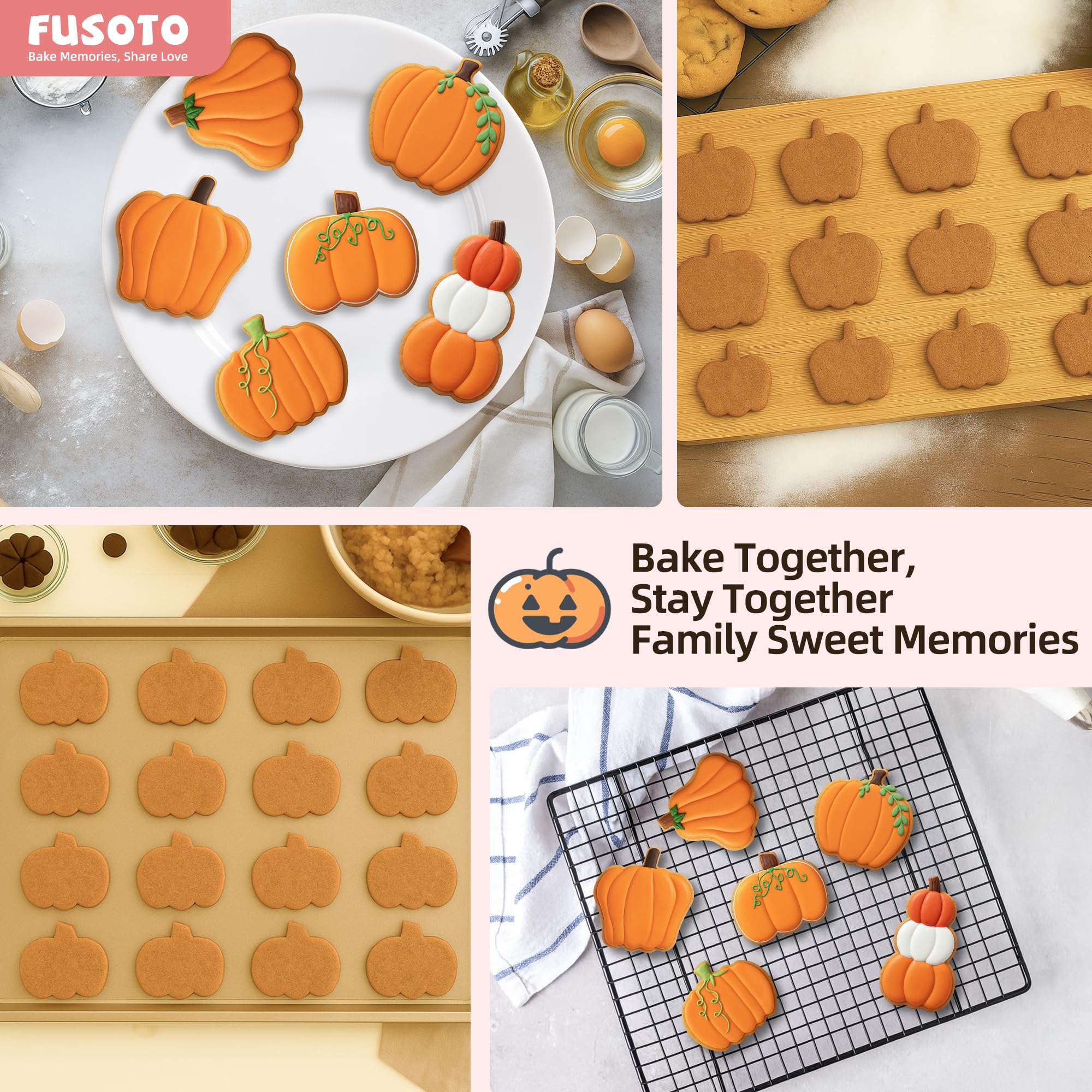 FUSOTO 6PCS Pumpkin Cookie Cutters, 3 Inches Fall Pumpkin Shaped Stainless Steel Cutter - Holiday Halloween Thanksgiving Cookie