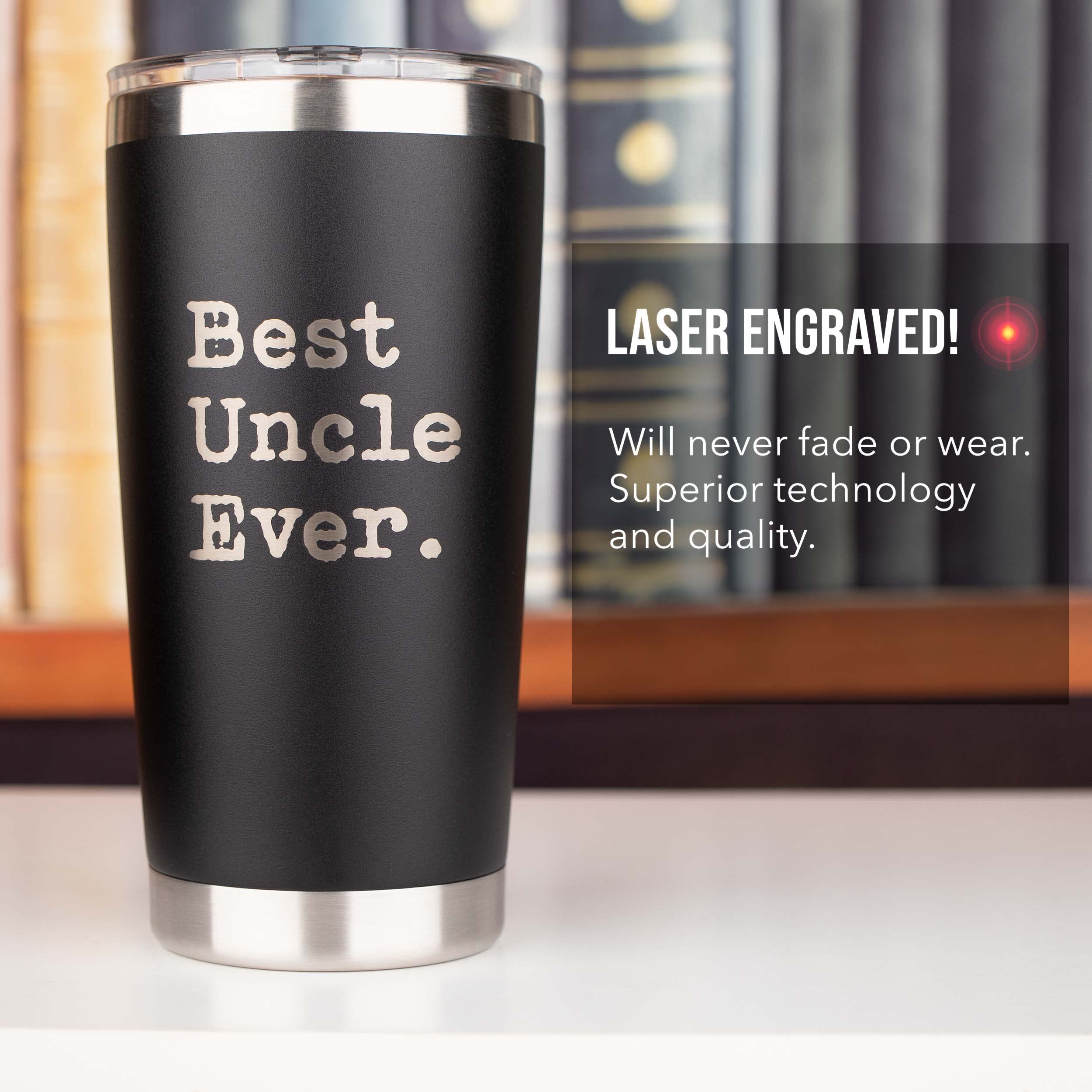 Jenvio Uncle Gifts | Best Uncle Ever | 20Oz Stainless Steel Laser Etched Travel Tumbler/Mug Sliding Lid And 2 Straws | Funny Val