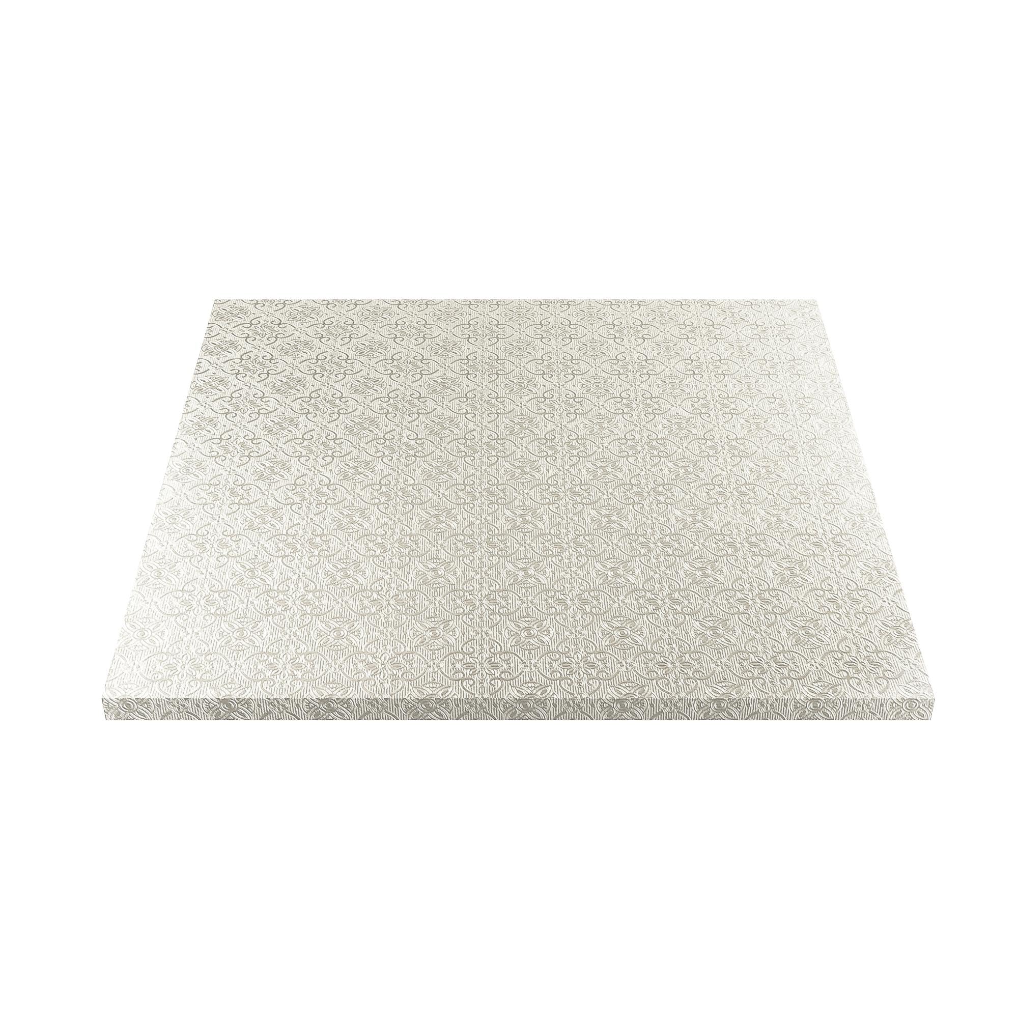 Ocreme Cake Board, Silver Foil Square Cake Drum With Gorgeous Design, Sturdy & Durable 1/2    Thick Cake Drums, Square Cake Boar