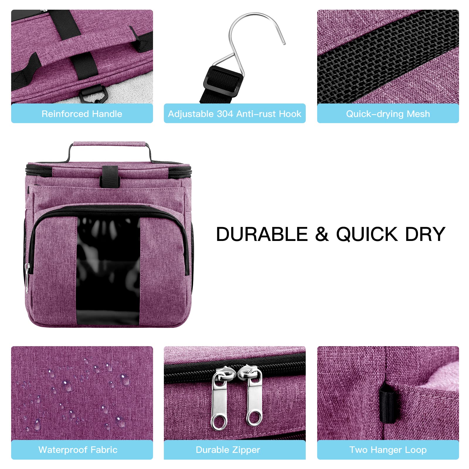 Bukere Portable Shower Caddy College Dorm Room Essential  Shower Caddy Tote Bag for Student  Girl  Women  Separate Compartment  Large Capacity  Quick Dry Mesh Base for Travel  Gym  Camp  Purple