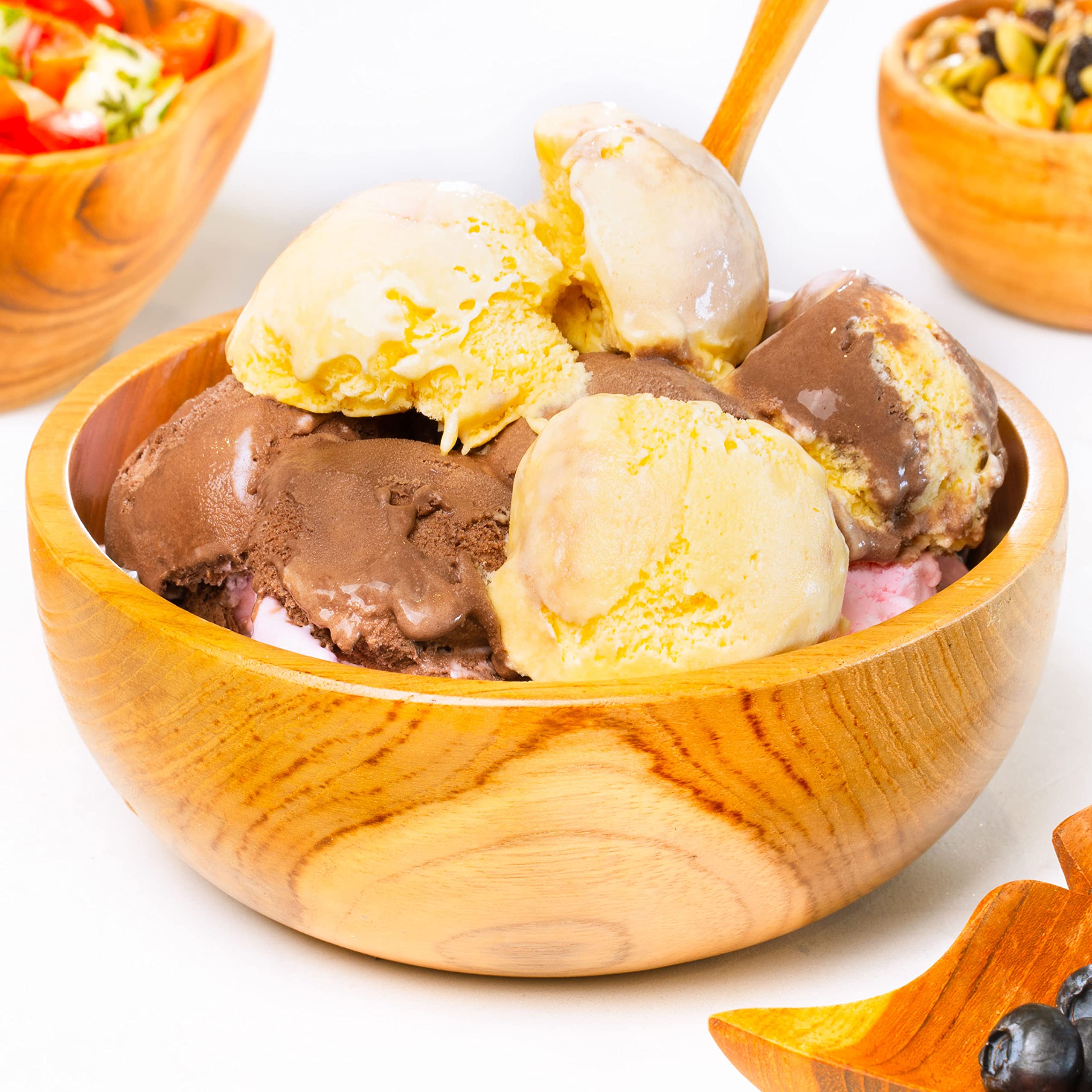 Rainforest Bowls Set Of 2 6'' Regular Round Javanese Teak Wood Bowls- Perfect For Everyday Use, Hot & Cold Friendly, Ultra-Durab