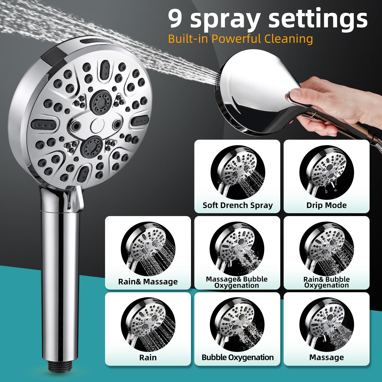 Cobbe Filtered Shower Head With Handheld, High Pressure 9 Spray Mode Showerhead With Filters, Detachable Shower Head, Water Soft