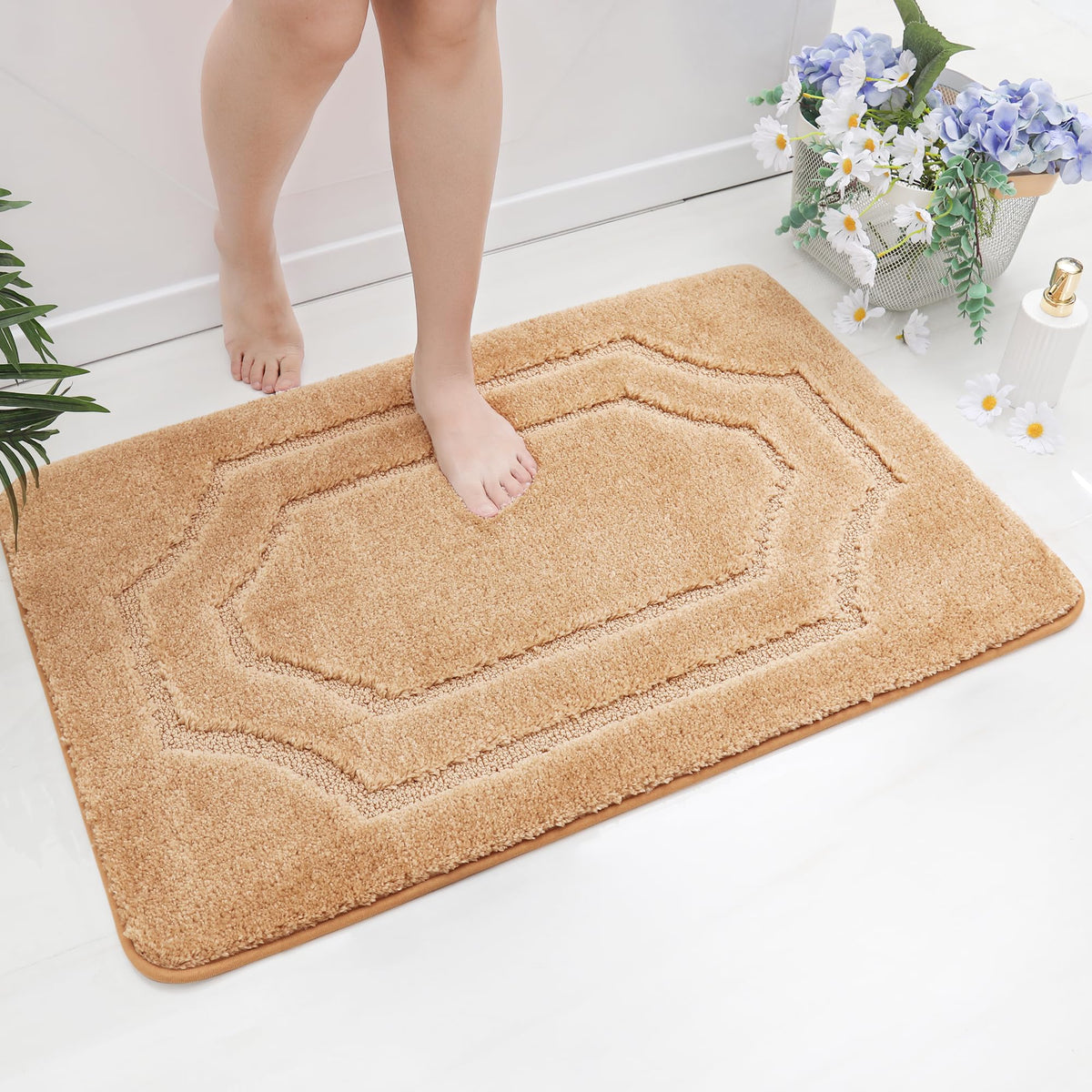 Beqhause Bathroom-Rug-Non-Slip-Bath-Mat-Soft And Absorbent Shower Mat Polyester Microfiber Machine Washable Bathroom Rugs Beige