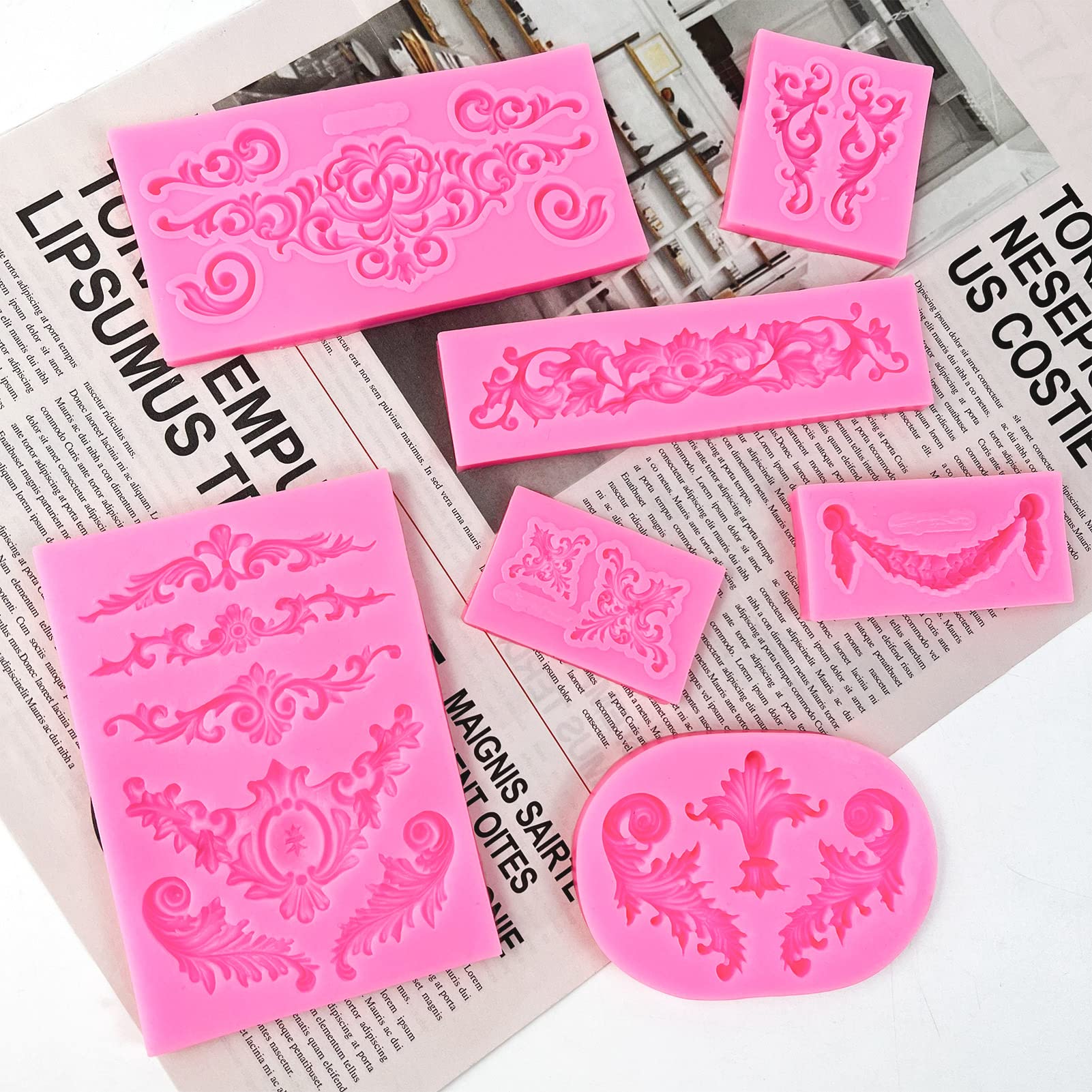 Baroque Style Silicone Molds, Curlicues Scroll Lace Fondant Molds, Vintage Relief Flower Mould Filigree 3D Clay Mold For Gummy S