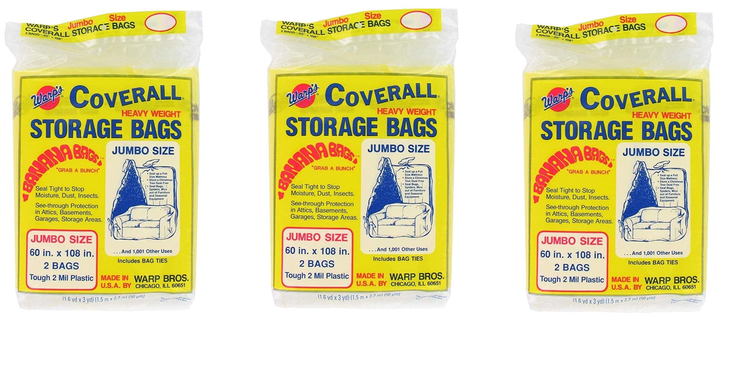 Warps Storage Bags Banana Bags, Jumbo 60 x 108 in., 6 ct (3/2s)