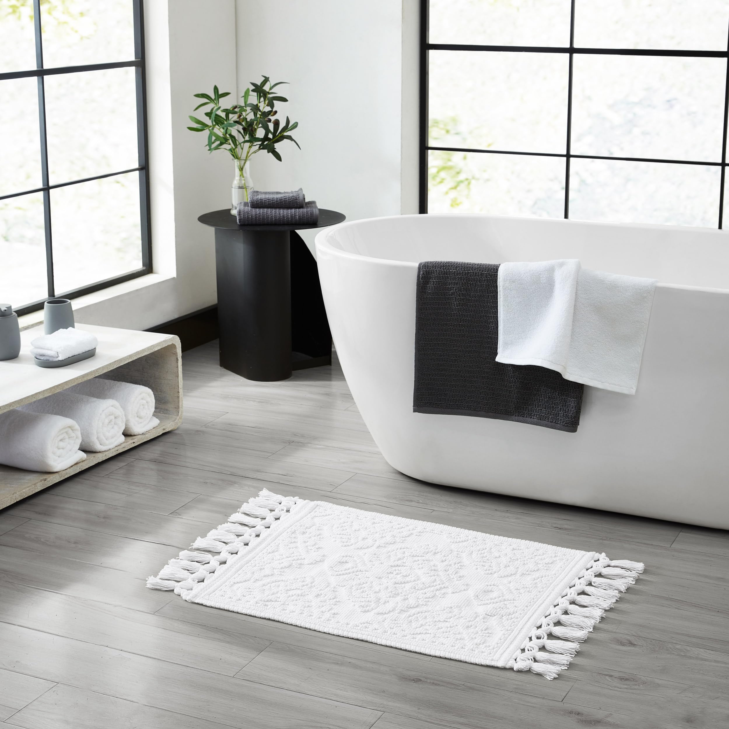 Jean Pierre - Ricardo Bath Mat, Woven Fringe Bathroom Rugs, 100% Cotton, Premium Bathroom Decor - Measures 27'' X 52'' - White
