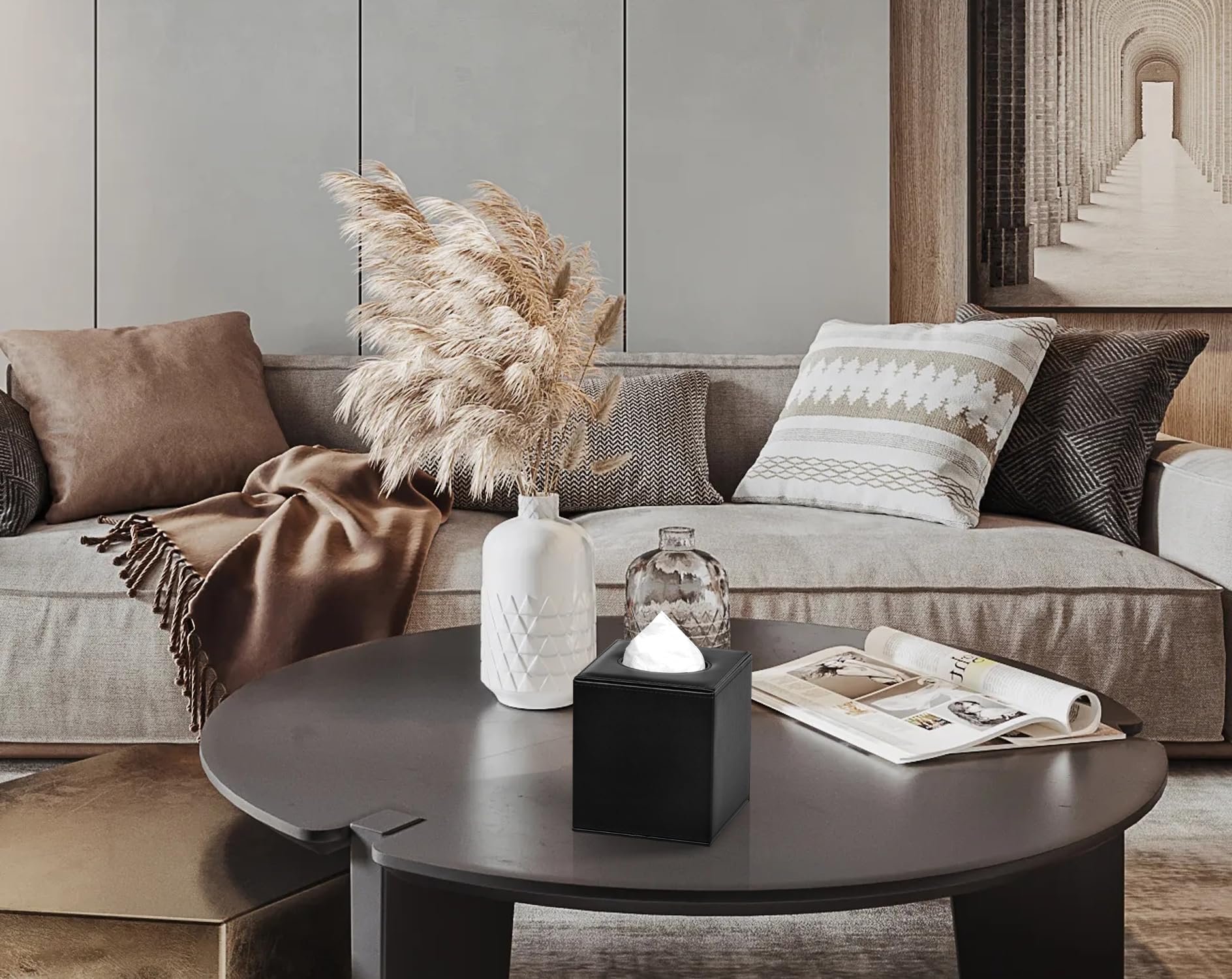 Colylan Tissue Box Cover Square Tissue Box Holder For Bathroom (Black)