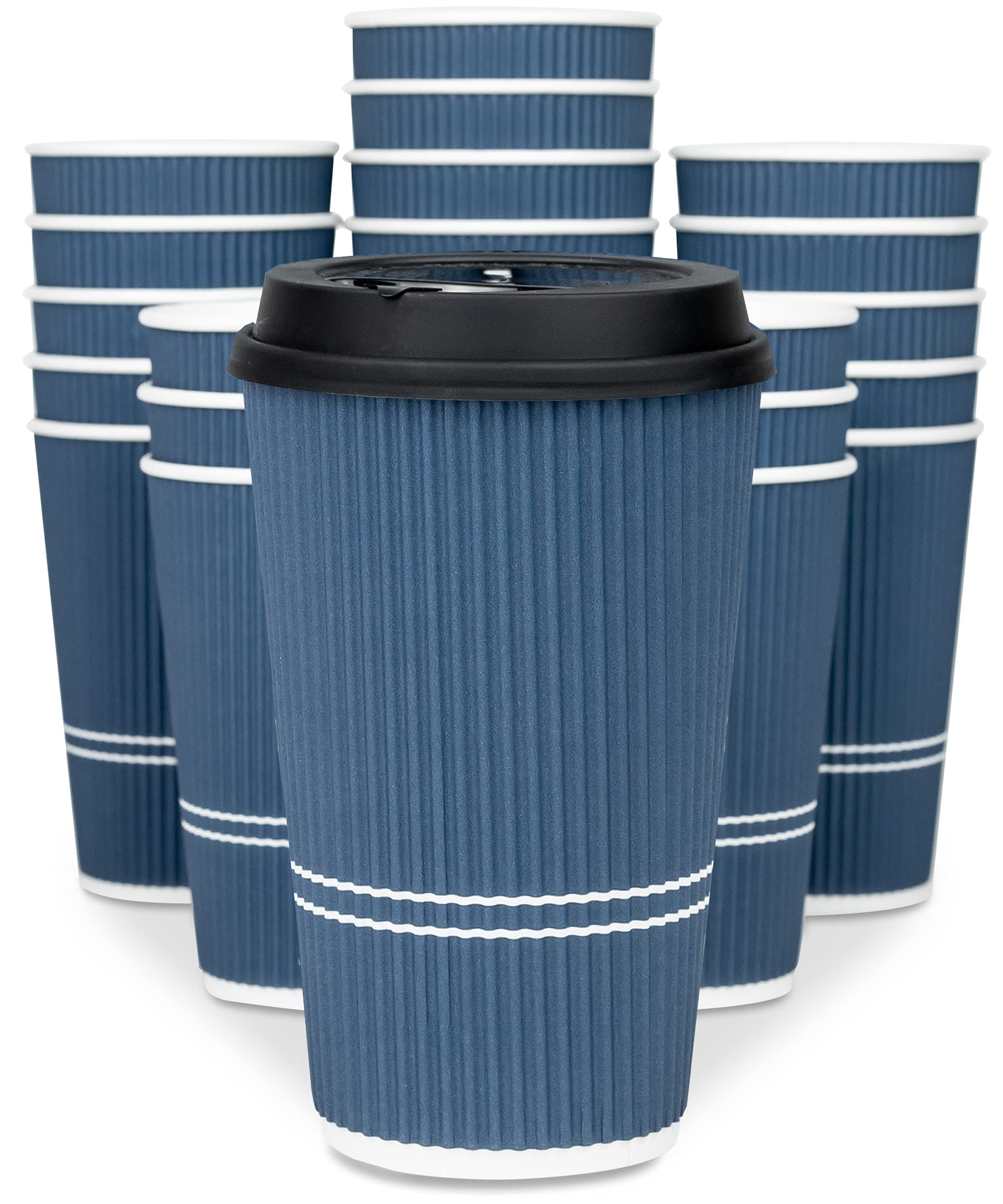 Glowcoast Disposable Coffee Cups With Lids - 16 Oz To Go Coffee Cup (70 Set). Large Travel Cups Hold Shape With Hot And Cold Dri