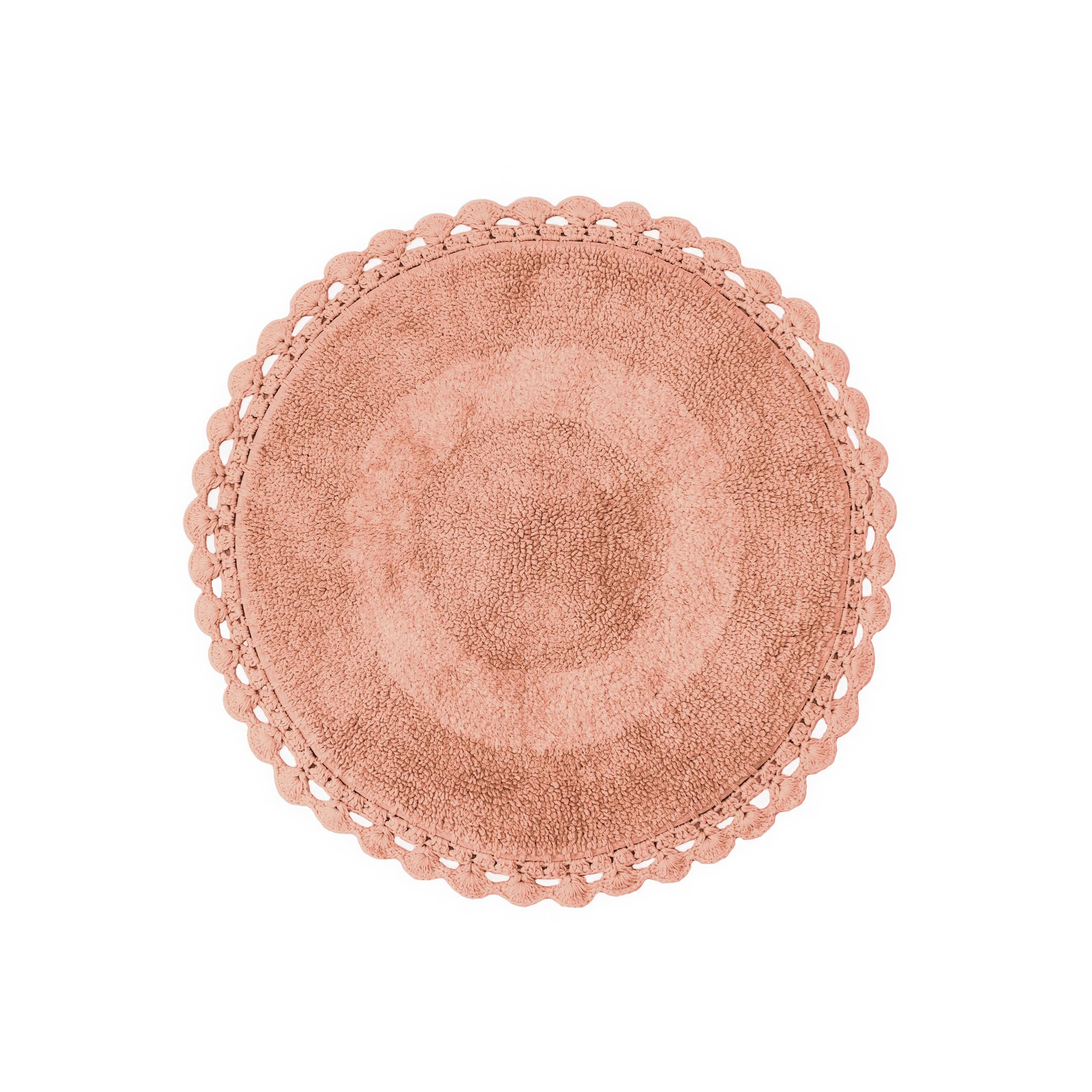 Bien Beau Round Bohemian Bathroom Rug With Crochet Contour. Coquette Inspired -100% Cotton, Reversible Round Boho Bedroom Rug-Bo