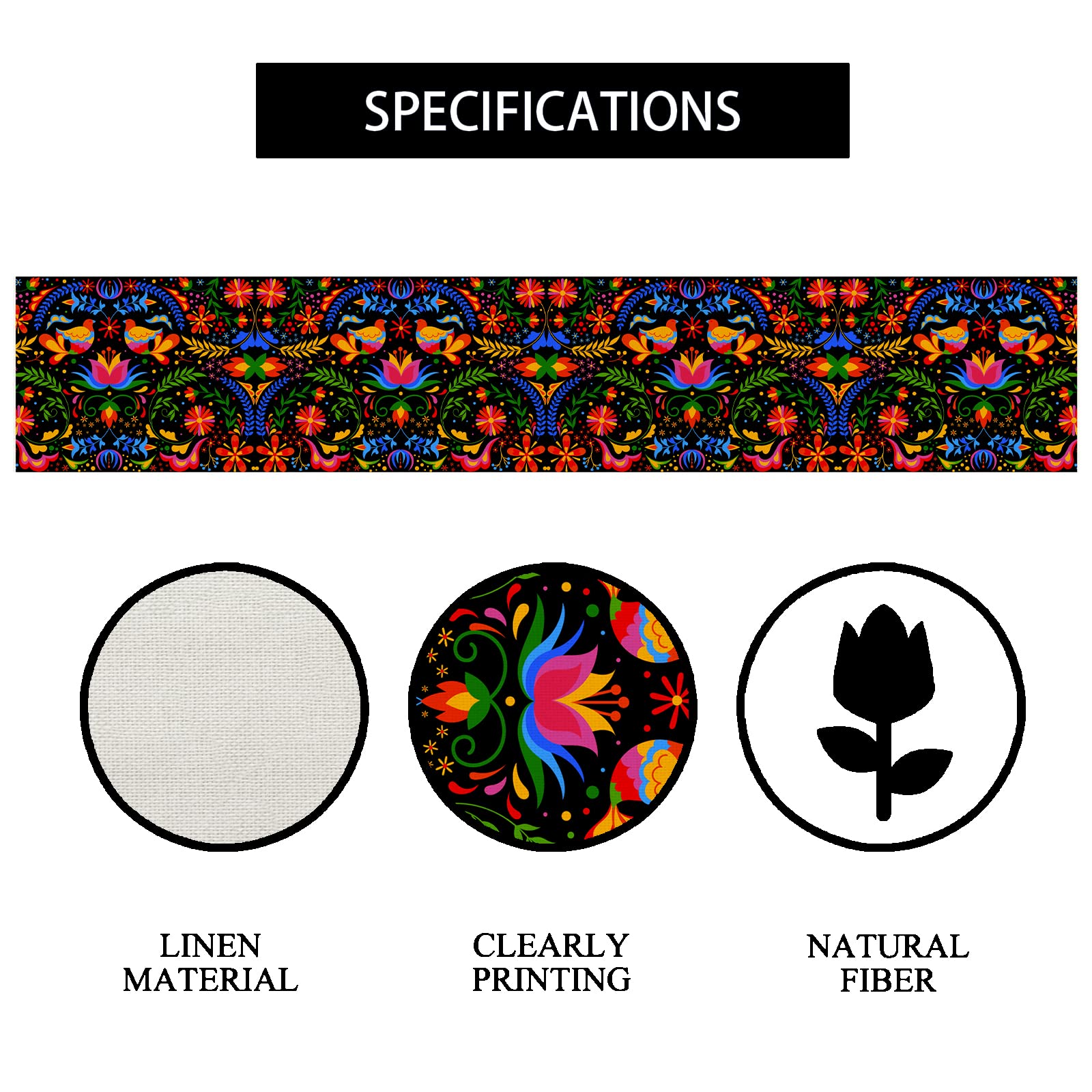 Linen Mexican Fiesta Table Runner Mexican Table Cloth Cinco De Mayo Day Of The Dead Dia De Los Muertos Home Kitchen Table Decora