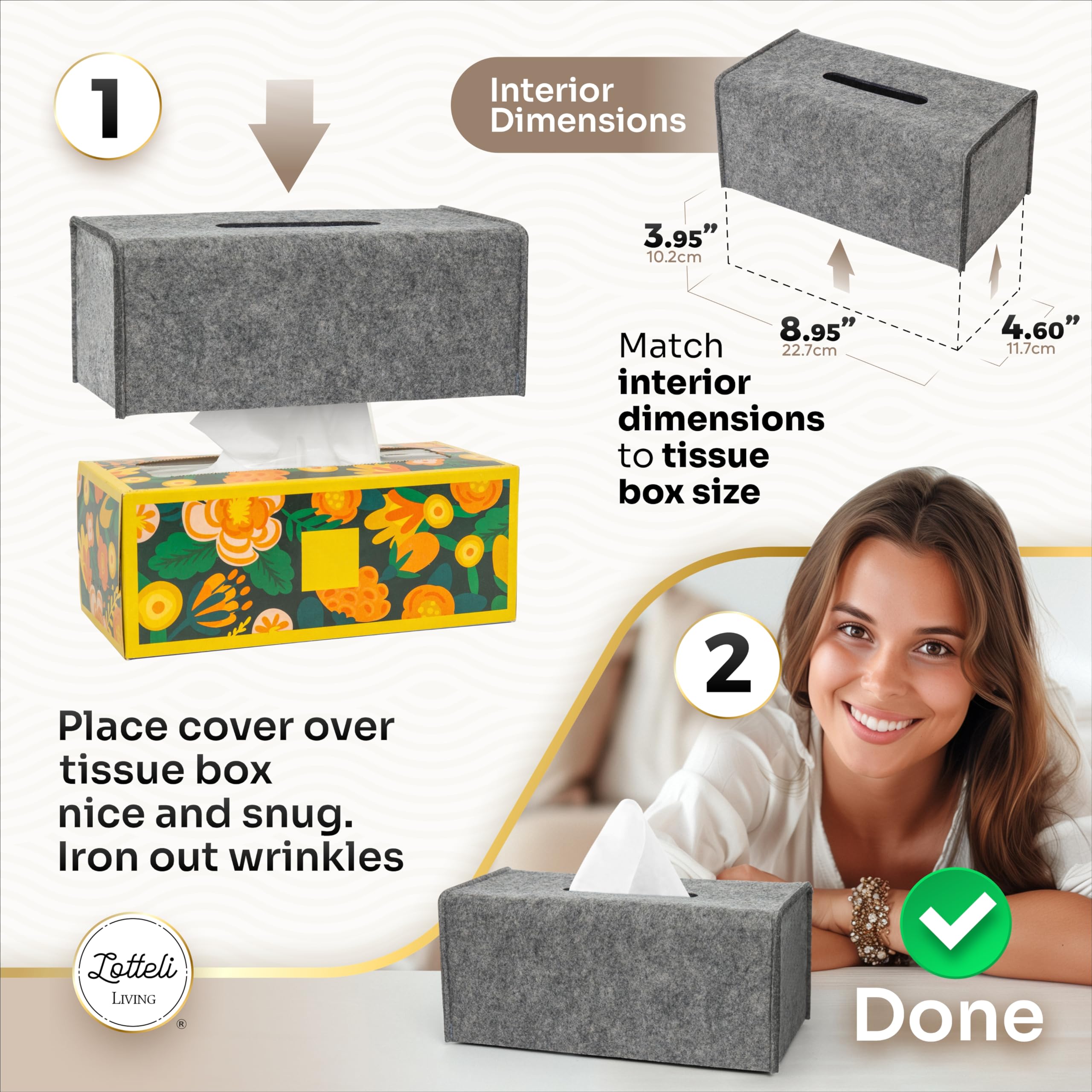 2 Pack Tissue Box Cover - Decorative Tissue Box Holder - Modern Felt Tissue Box Cover Rectangle - Medium Size - Taupe