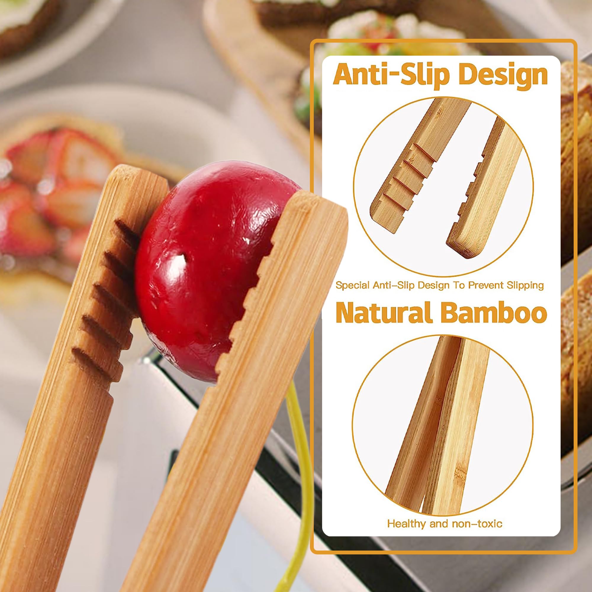 Renext Bamboo Toast Tongs Wooden Toaster Kitchen Tongs Fruit Clip For Toast Fruits Bread Pickles