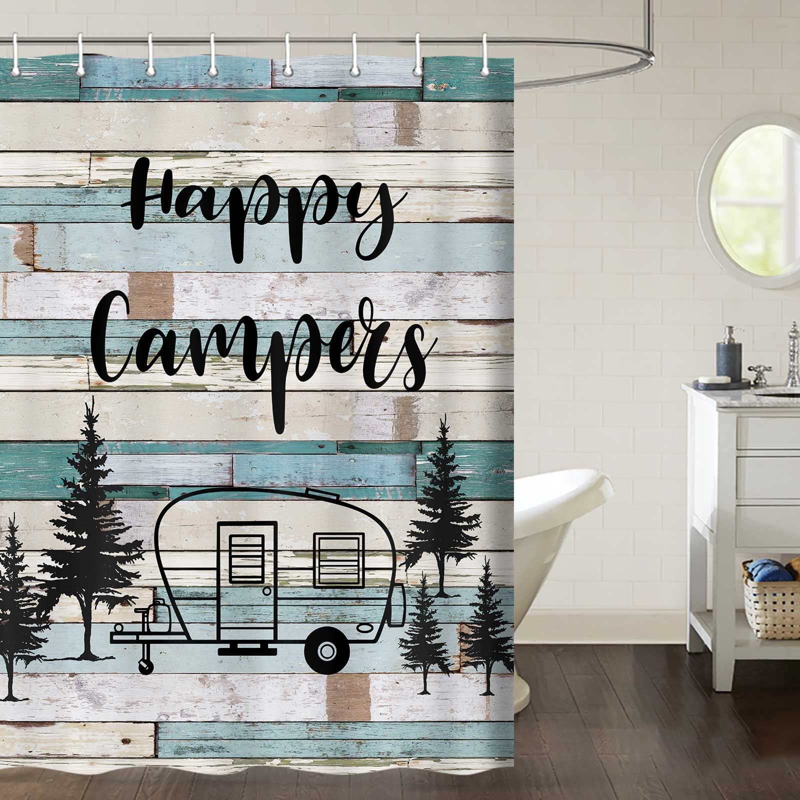Rv Shower Curtain, Camper Shower Curtains For Travel Trailer, Camping Shower Curtain Small Narrow Shorter Shower Curtains Set, C
