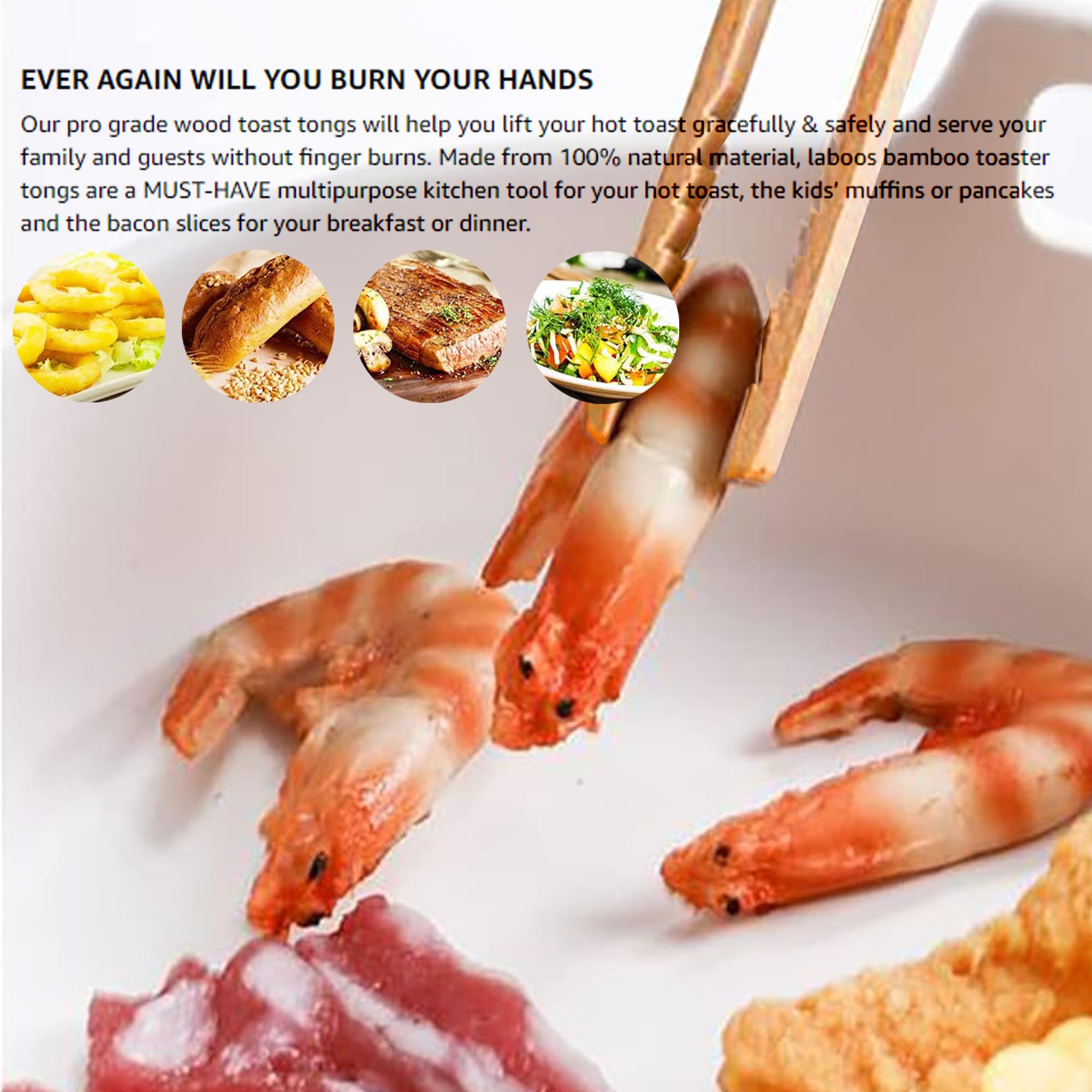 Renext Bamboo Toast Tongs Wooden Toaster Kitchen Tongs Fruit Clip For Toast Fruits Bread Pickles