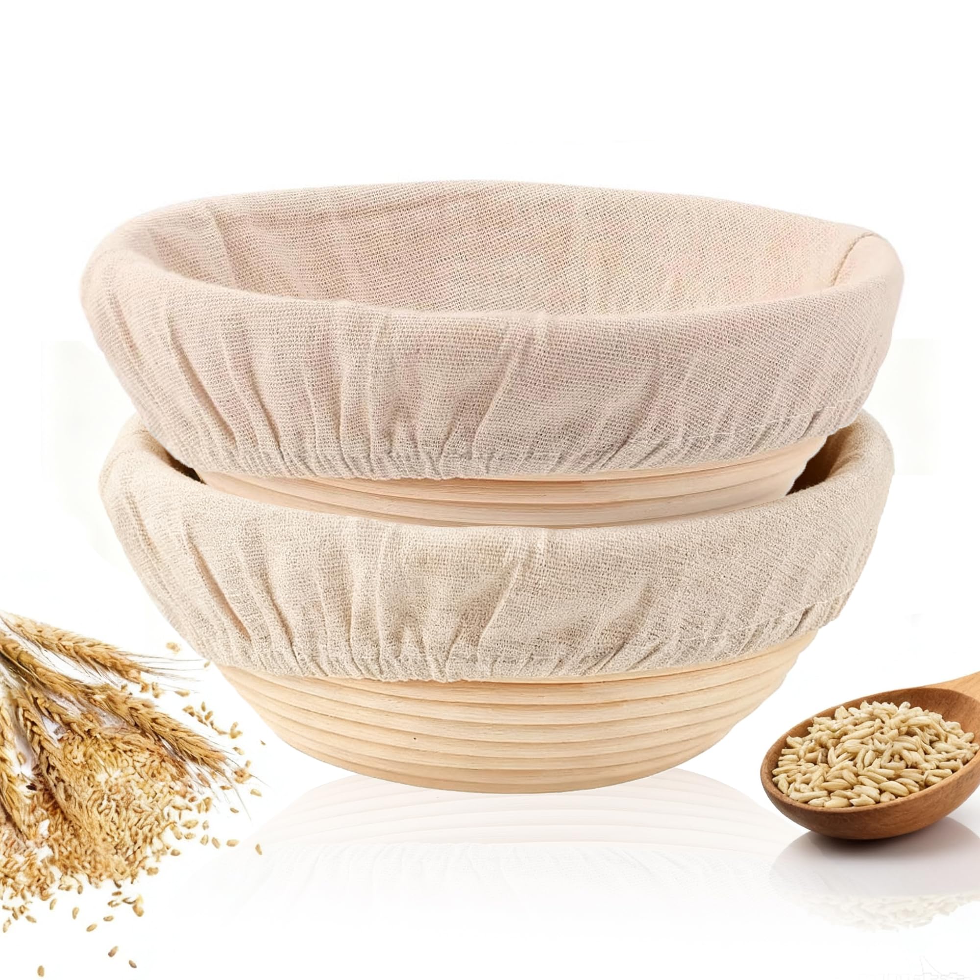 KONGDY Banneton Bread Proofing Basket, 10 Inch Round Sourdough Proofing Basket with Linen Liner, Bread Making Starter Kit, Bread