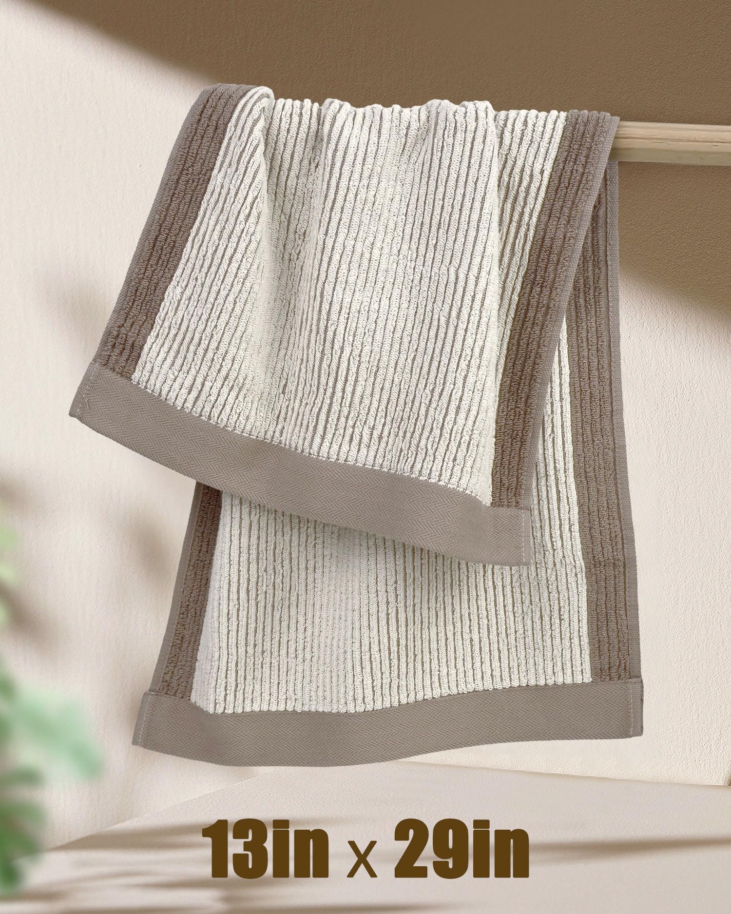 Cleanbear Hand Towels For Bathroom Set Of 4, Jacquard Weaved Cotton Face Towels, 28 X 13.7 Inches (Light-Brown)