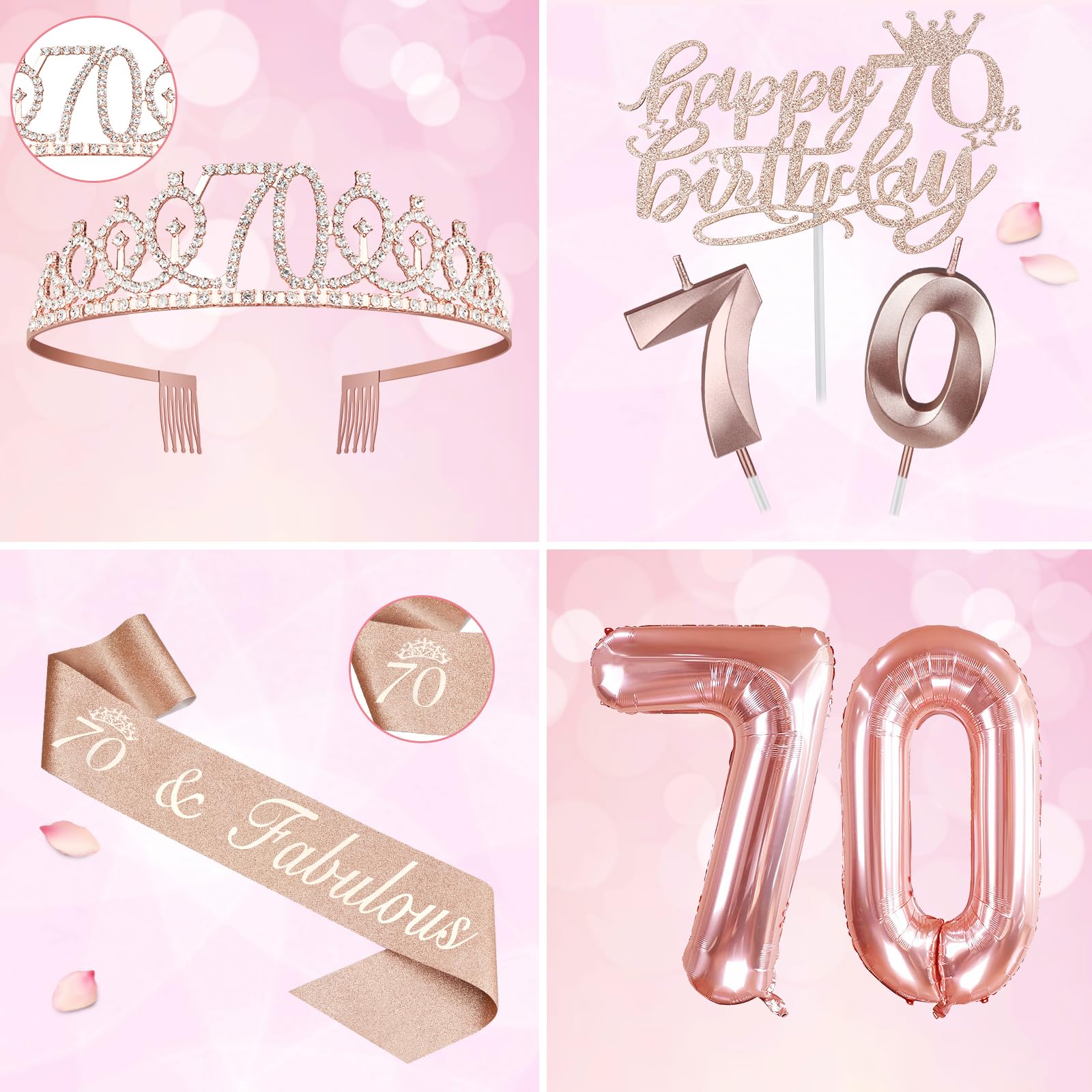 70Th Birthday Decorations For Women, Including 70Th Birthday Sash And Tiara, Birthday Cake Topper And Number 70 Candles, 70 Ball