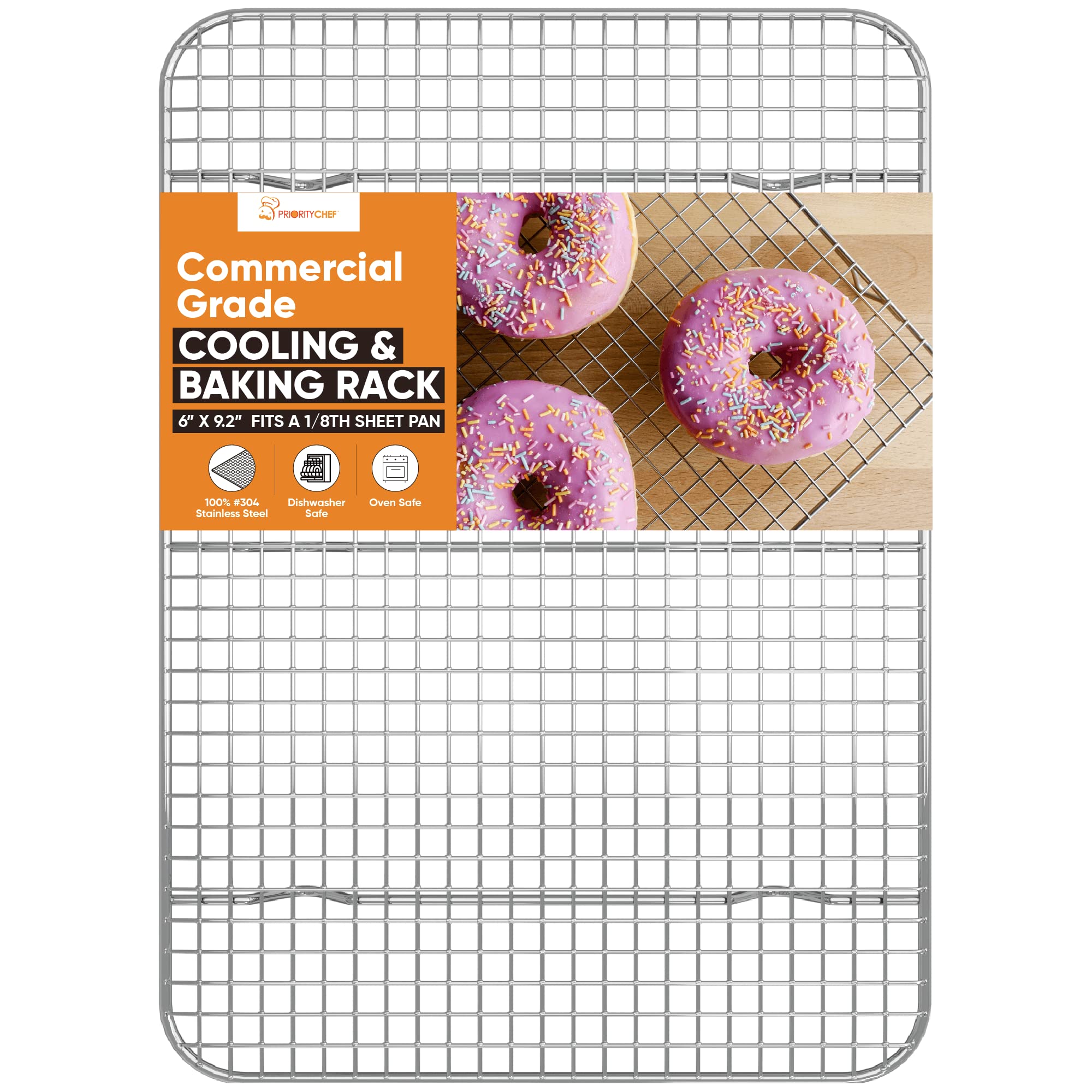 Prioritychef 18/8 Stainless Steel Cooling Rack, Heavy Duty Baking Rack For Oven Cooking, Fits Quarter Sheet Pan, Wire Rack For C