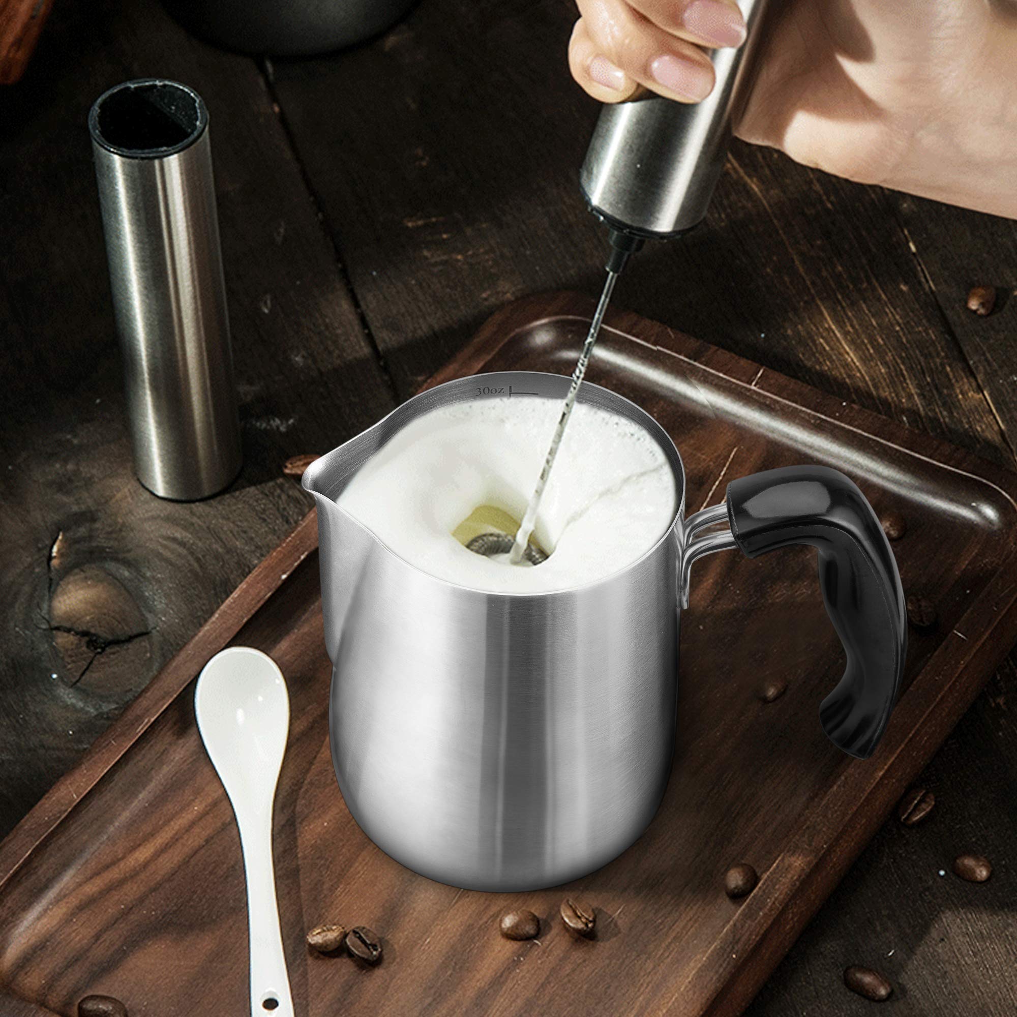 Milk Frothing Pitcher 30Oz, Enloy Stainless Steel Espresso Steaming Pitcher 30Oz/900Ml, Espresso Machine Accessories, Milk Froth