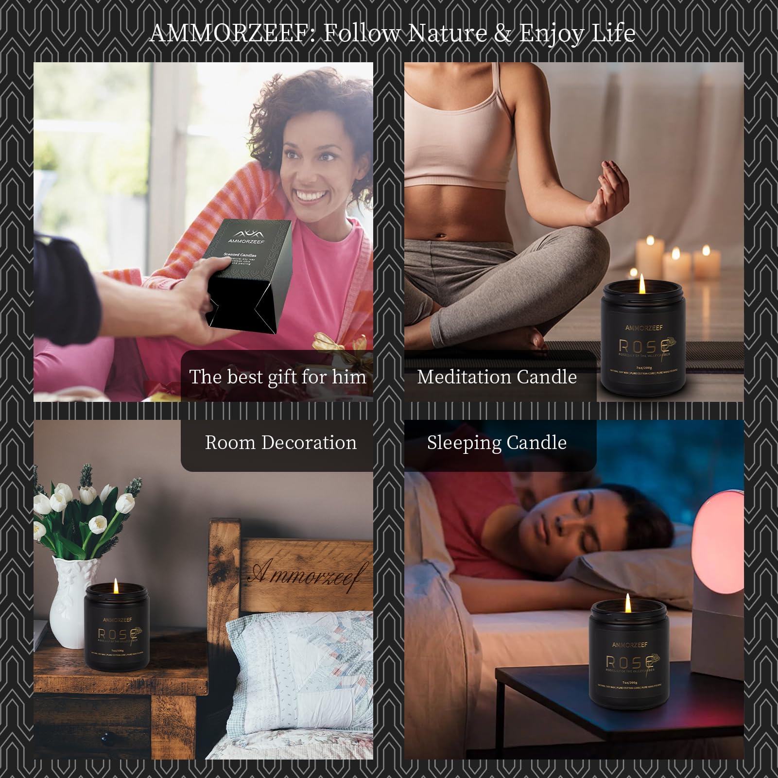 AMMORZEEF Rose Scented Candles for Men Women;Gifts for Couples|Soy Candles for Home|Birthday Candle Gifts for Men and Women|Vale