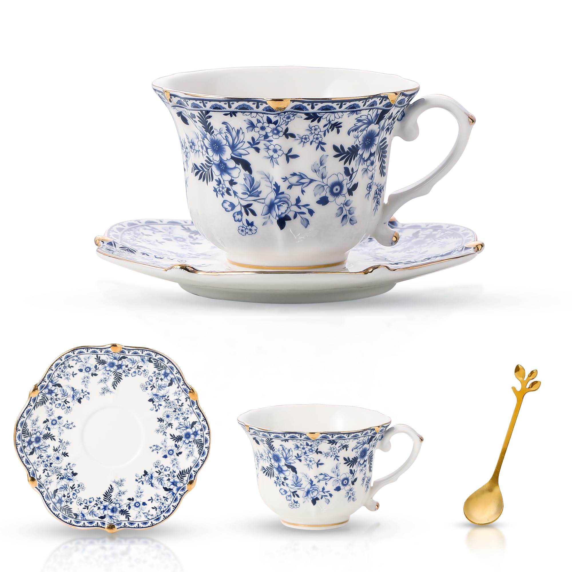 TATSUMI Country Roses Bone China Tea Cup and Saucer Set, 3 Pieces, Vintage Style, For Women and Tea Parties(QH,1 Set)
