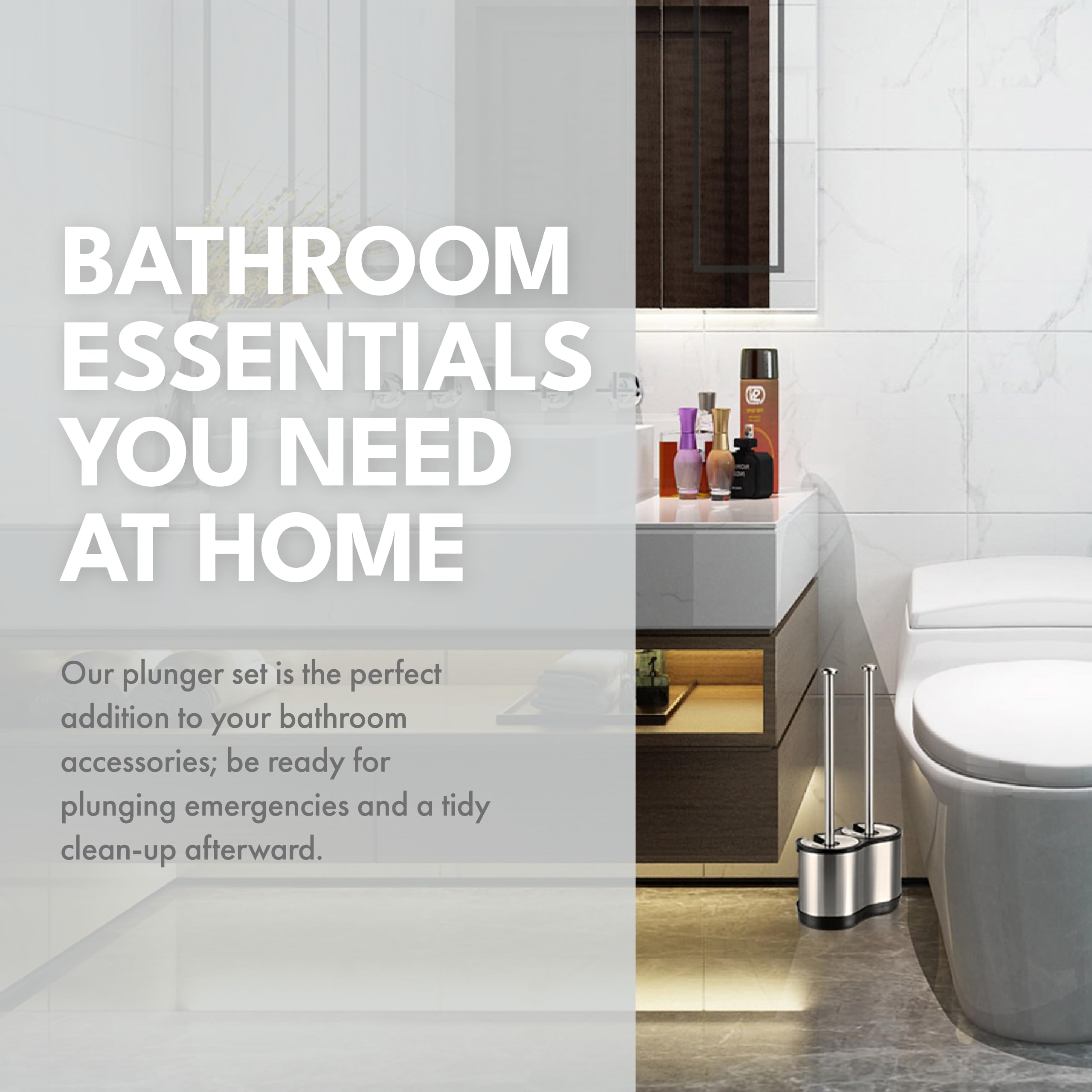 Toilettree Products Modern Deluxe Freestanding Toilet Brush And Plunger Combo - 5.5'' X 9.5'' X 18.5'' (2 Pack)